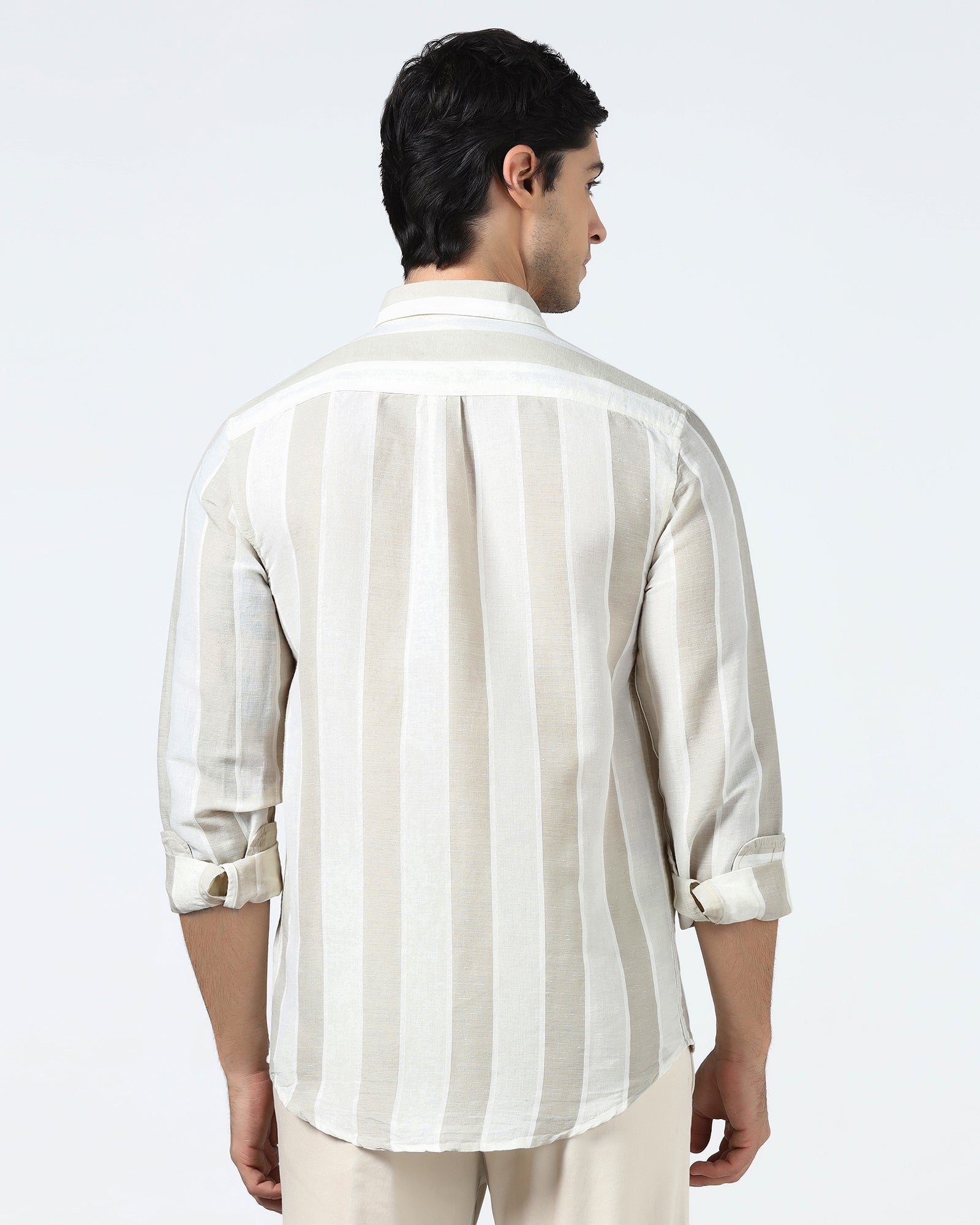 White Linen Stripe Shirt - Hanber