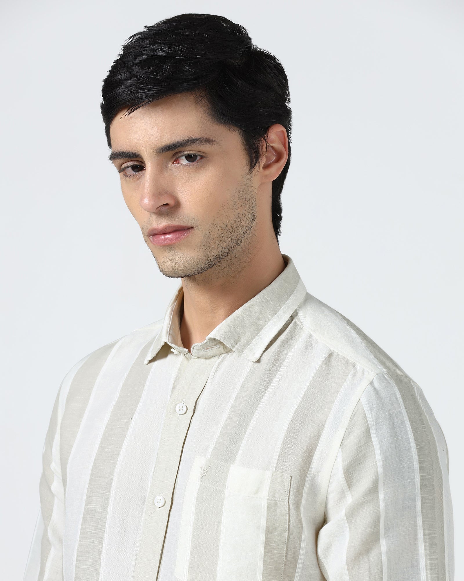 White Linen Stripe Shirt - Hanber