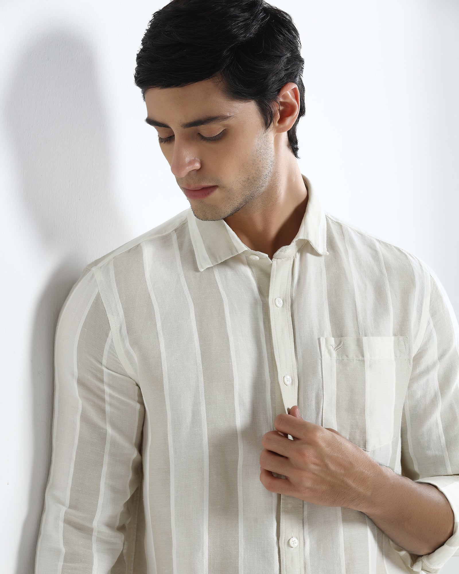 White Linen Stripe Shirt - Hanber