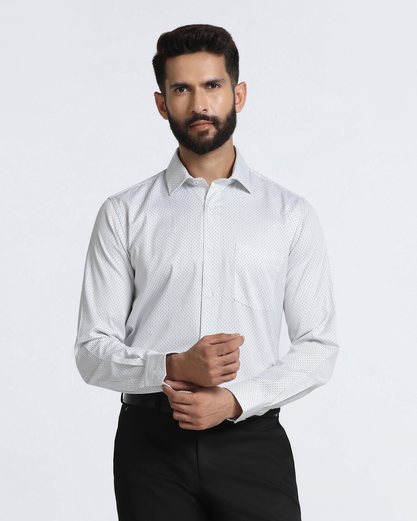 White Non Iron Printed Shirt - Radiant