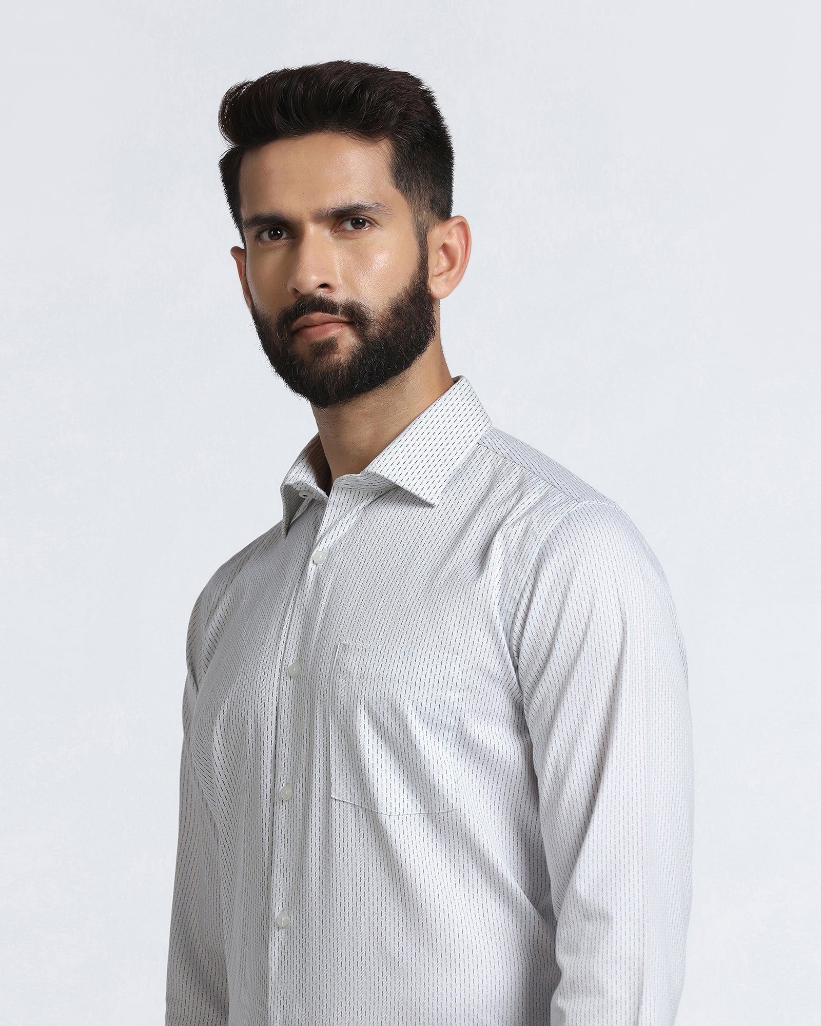 White Non Iron Printed Shirt - Radiant
