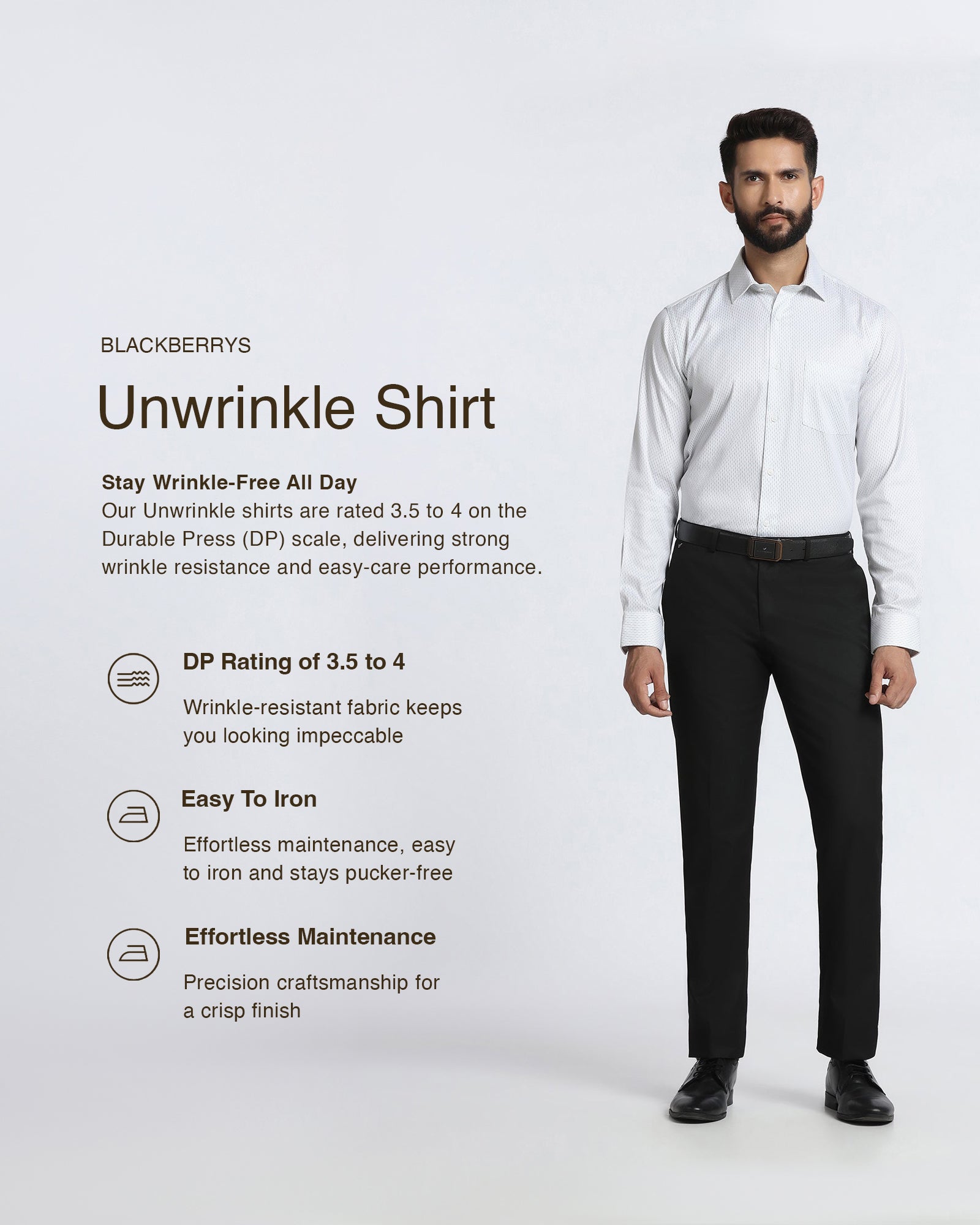White Unwrinkle Printed Shirt - Radiant