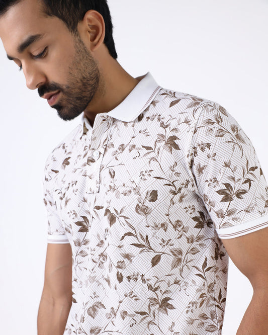 White Printed Polo - Neru