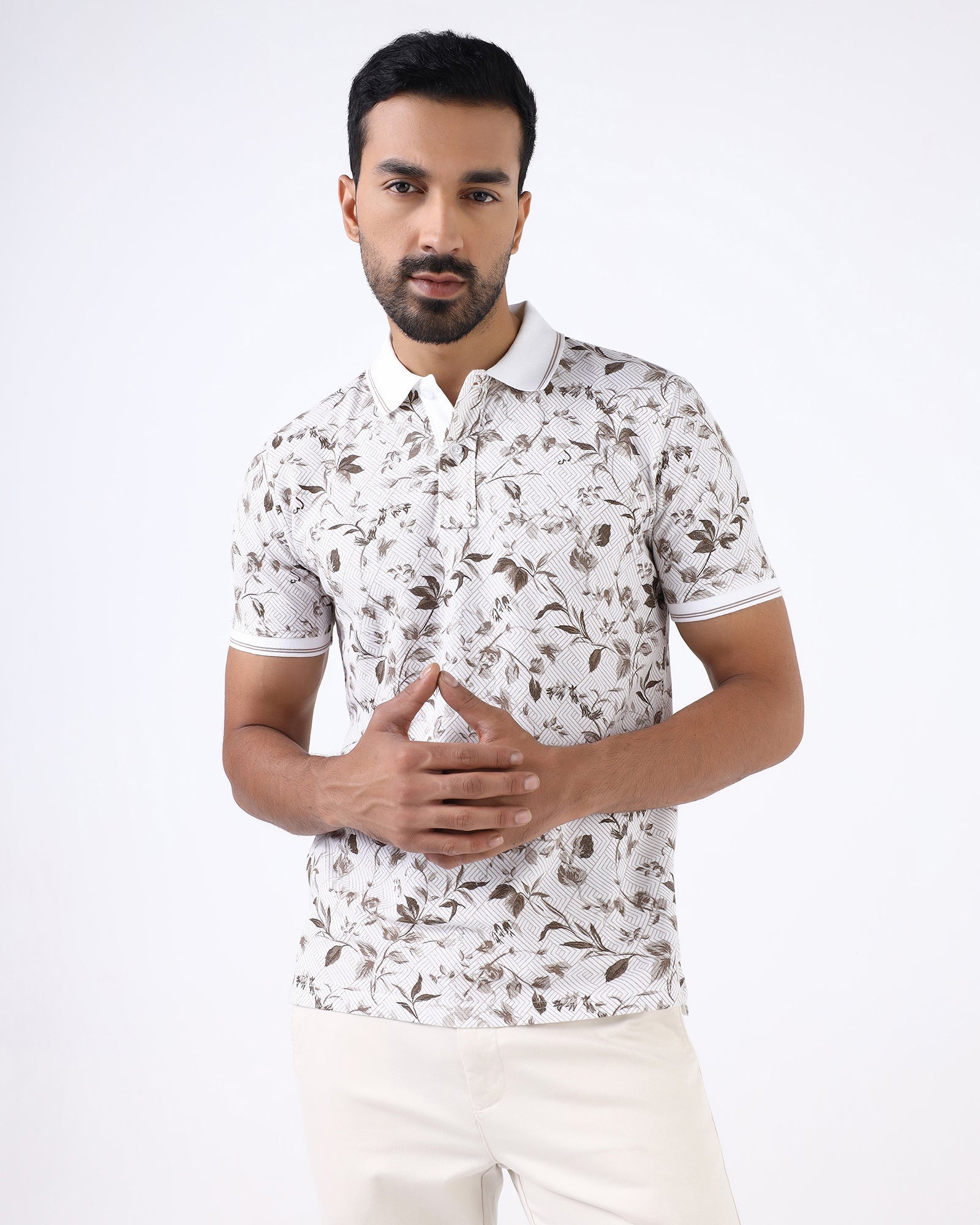 White Printed Polo - Neru