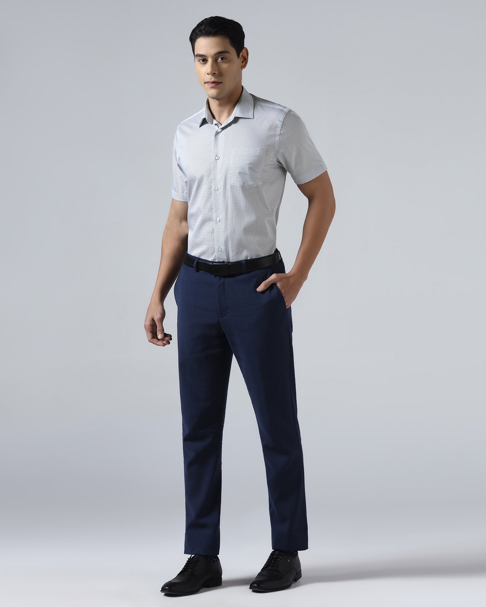 White Half Sleeve Printed Shirt - Andrew