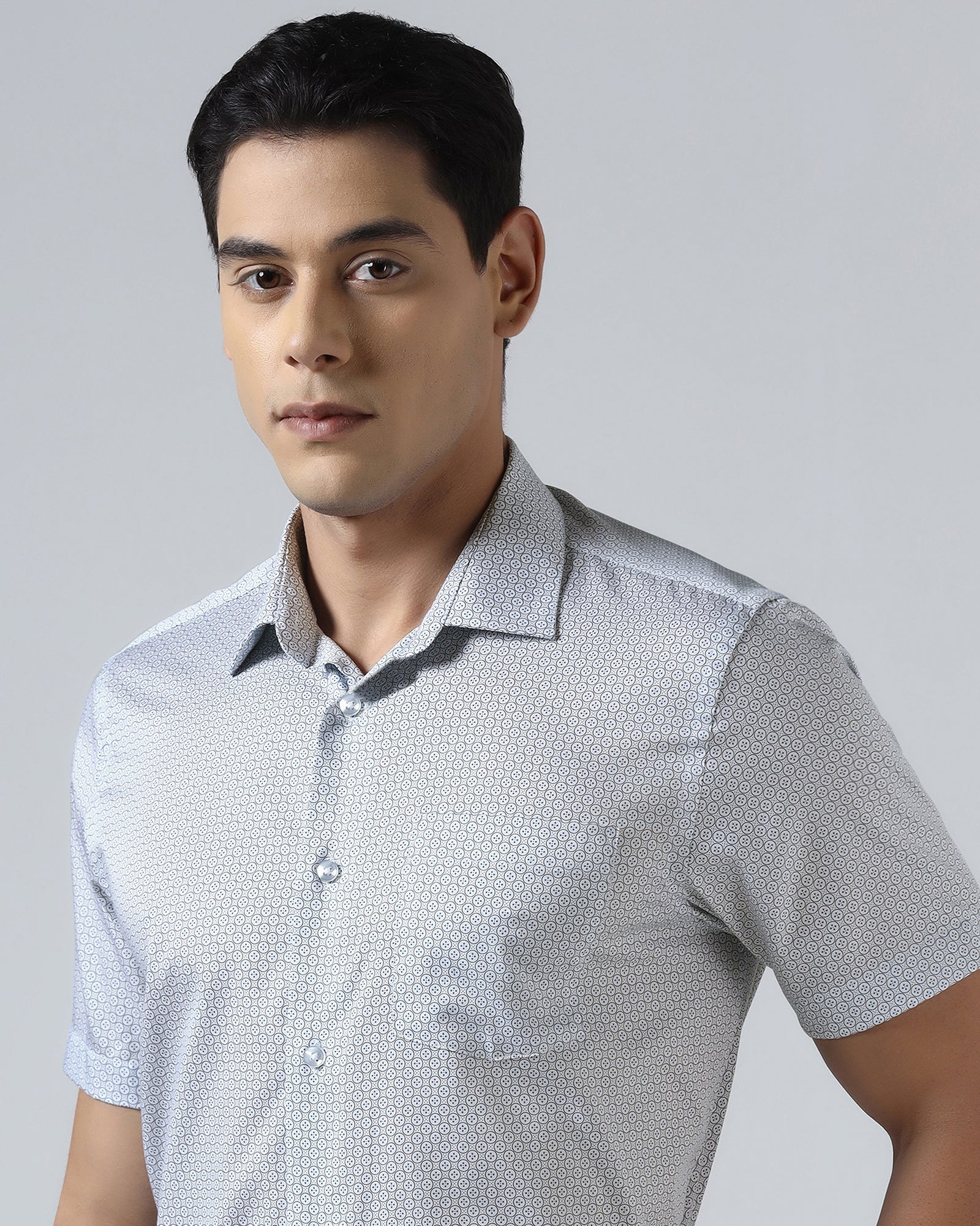 White Half Sleeve Printed Shirt - Andrew