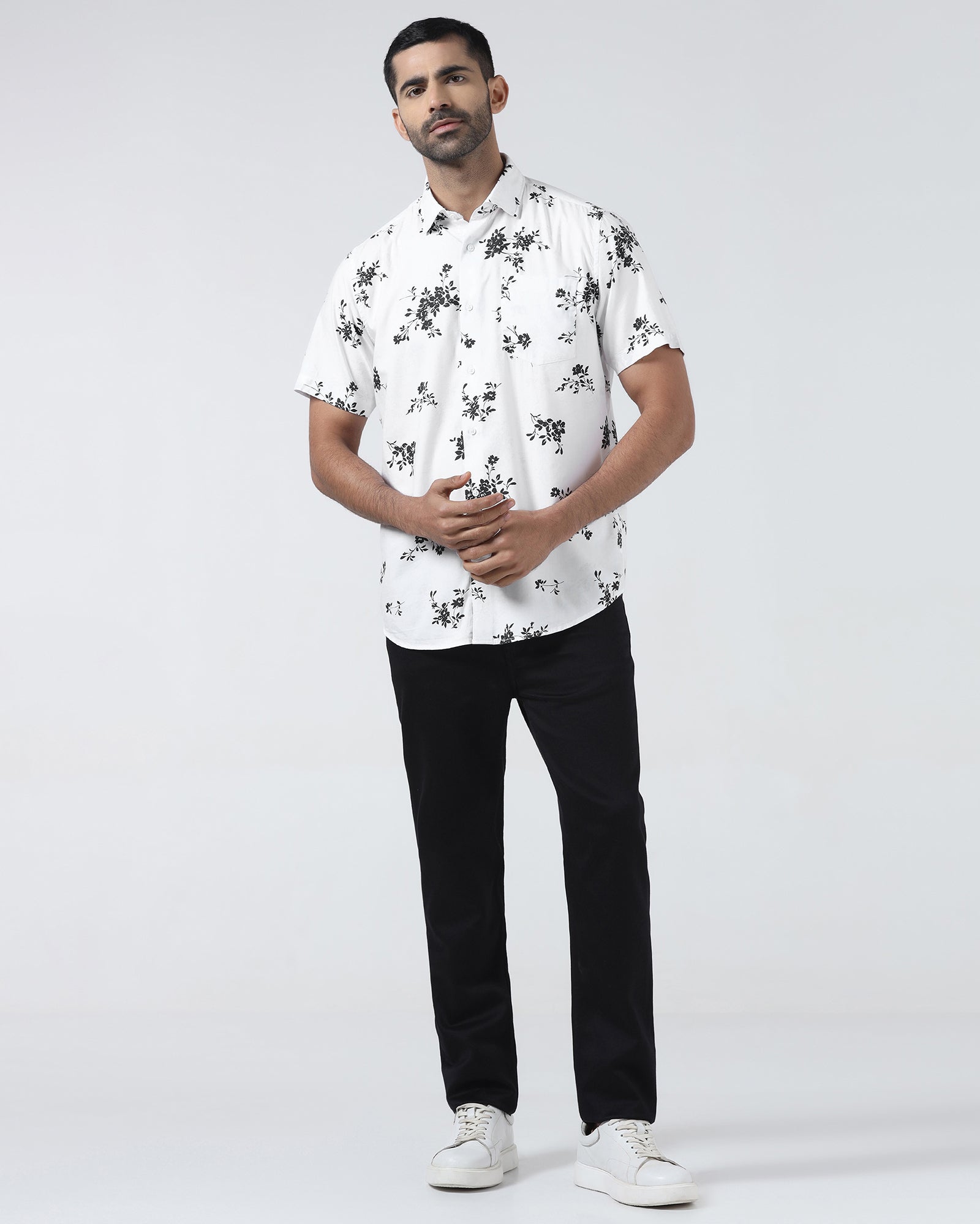 White Half Sleeve Printed Shirt - Hobson