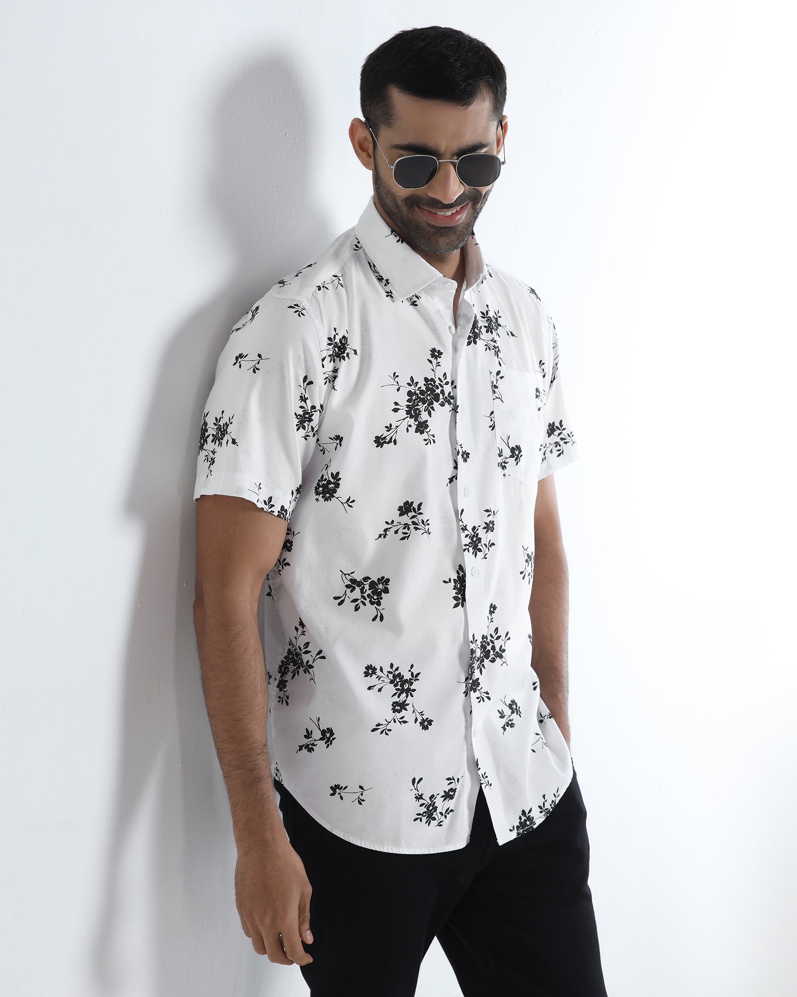 White Half Sleeve Printed Shirt - Hobson