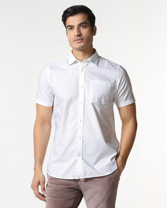 White Half Sleeve Solid Shirt - Trun