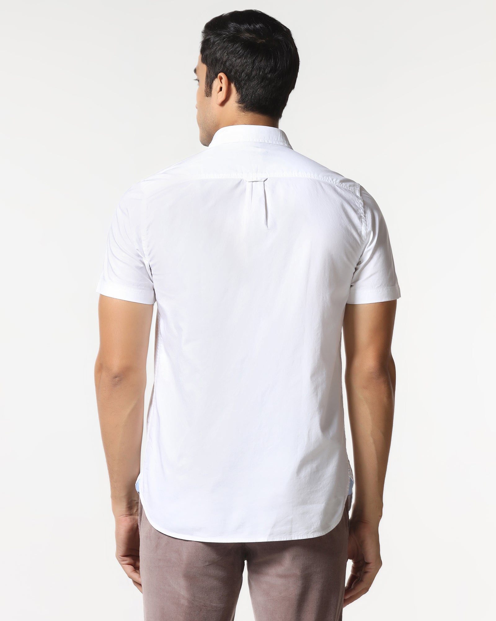 White Half Sleeve Solid Shirt - Trun