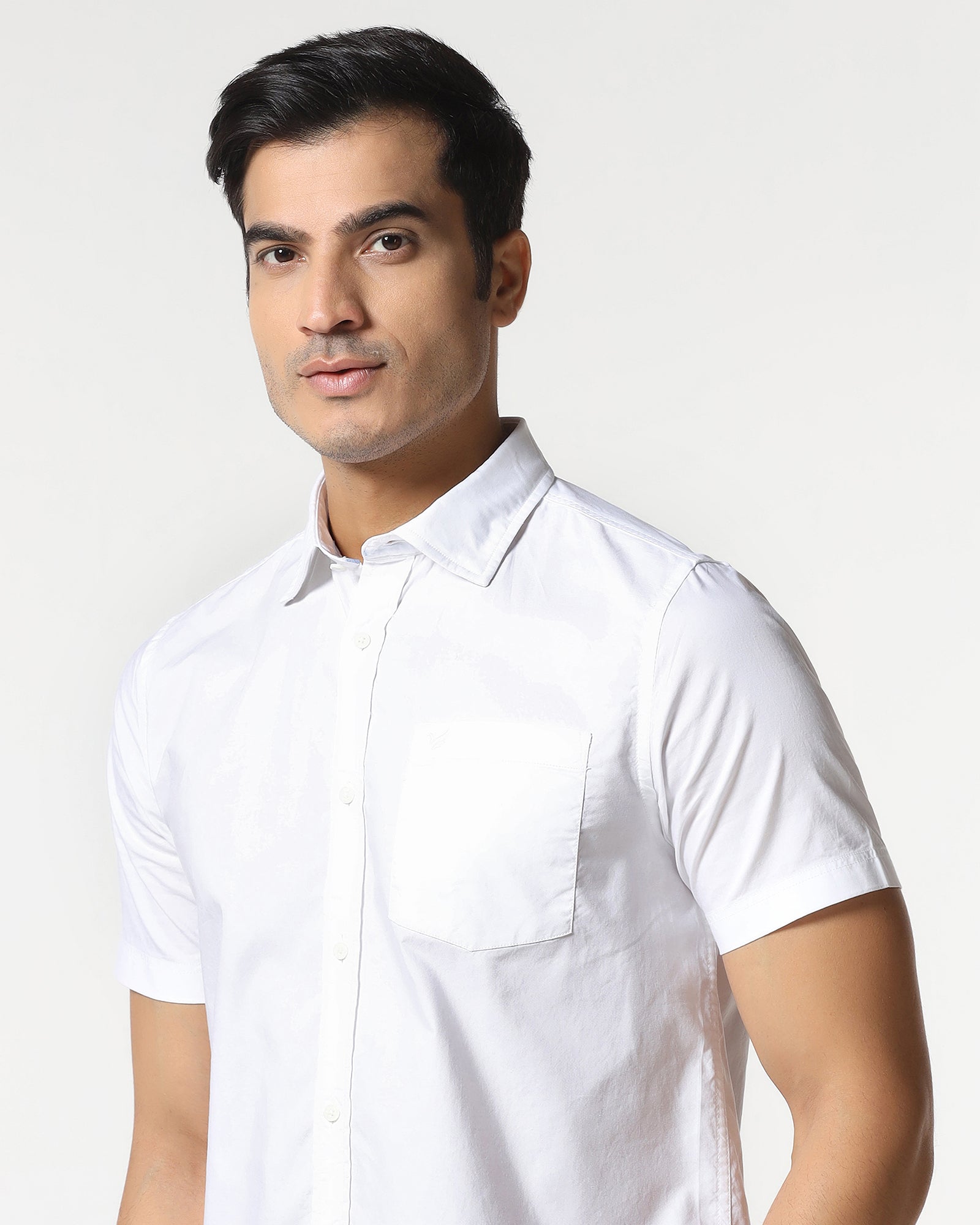 White Half Sleeve Solid Shirt - Trun