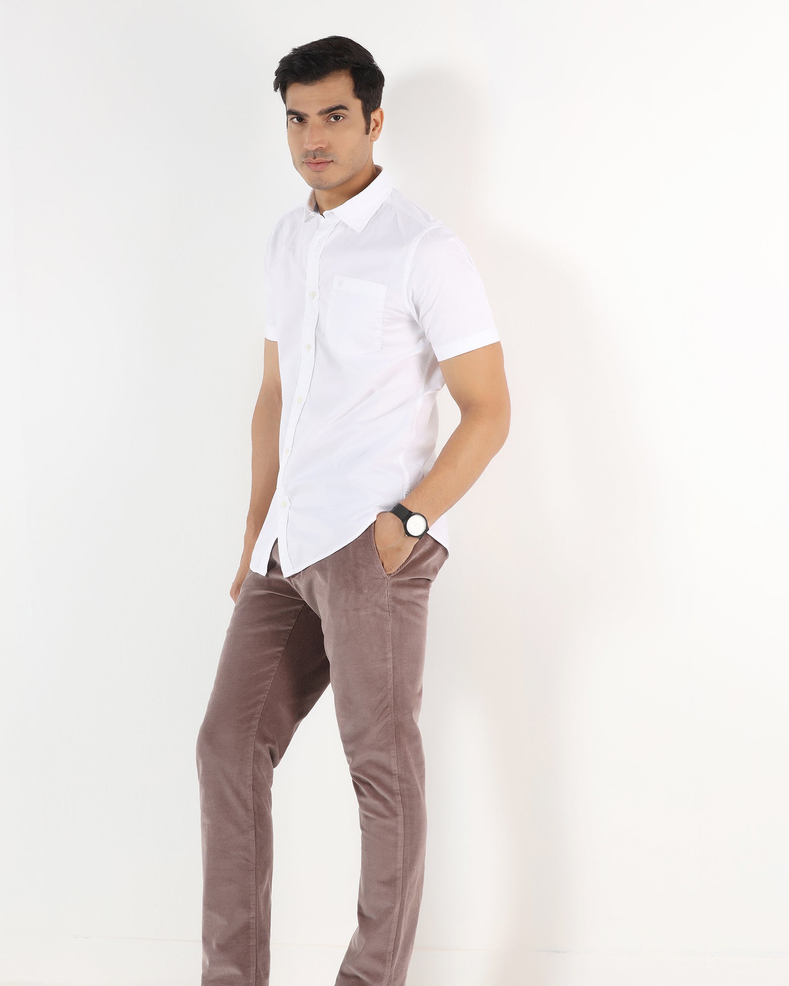 White Half Sleeve Solid Shirt - Trun