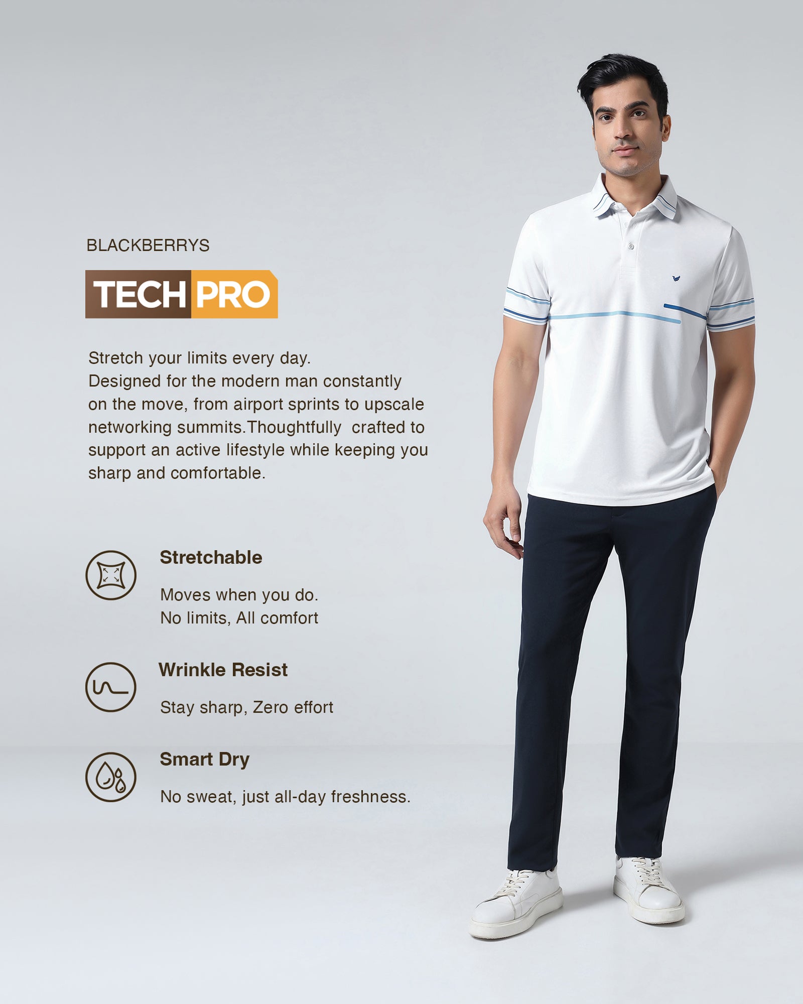 White TechPro Solid Polo - Arlo