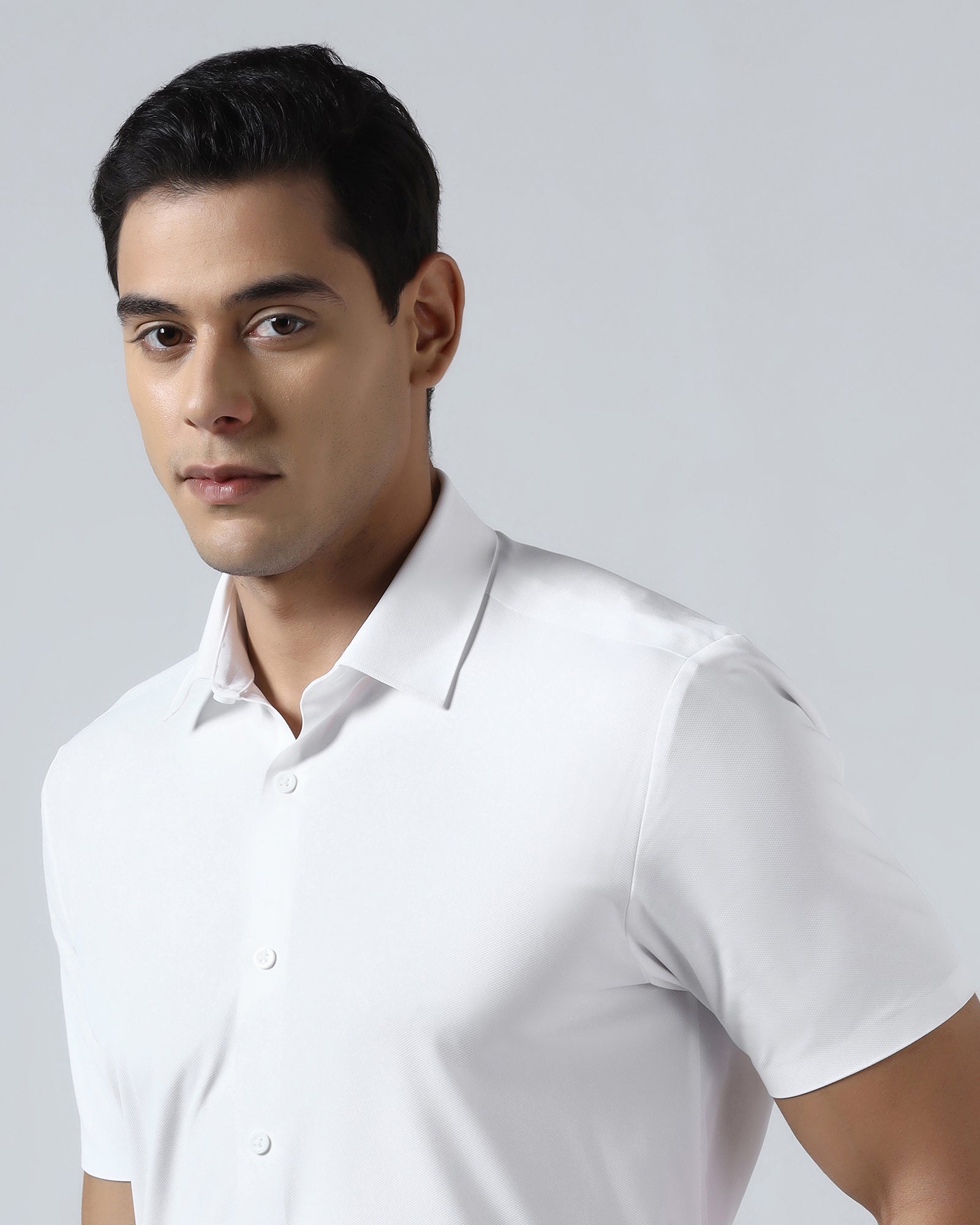 White Half Sleeve TechPro Textured Shirt - Henry