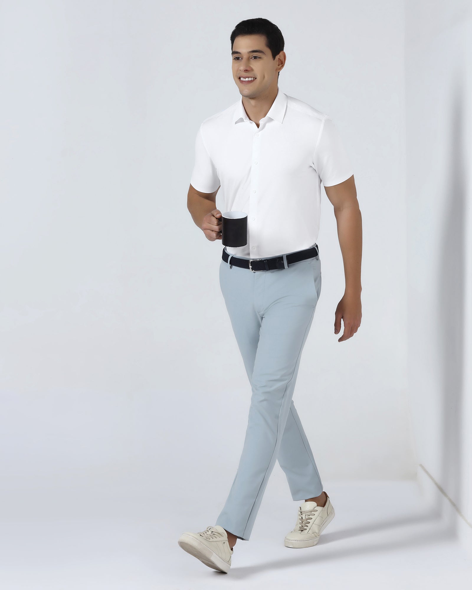 White Half Sleeve TechPro Textured Shirt - Henry