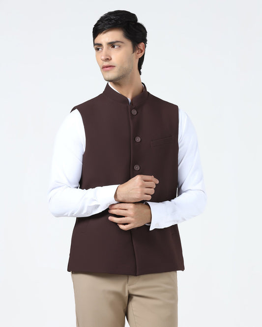 Wine Bandhgala TechPro Textured Waistcoat - Marcelo
