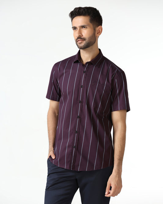 Wine Half Sleeve Stripe Shirt - Huon