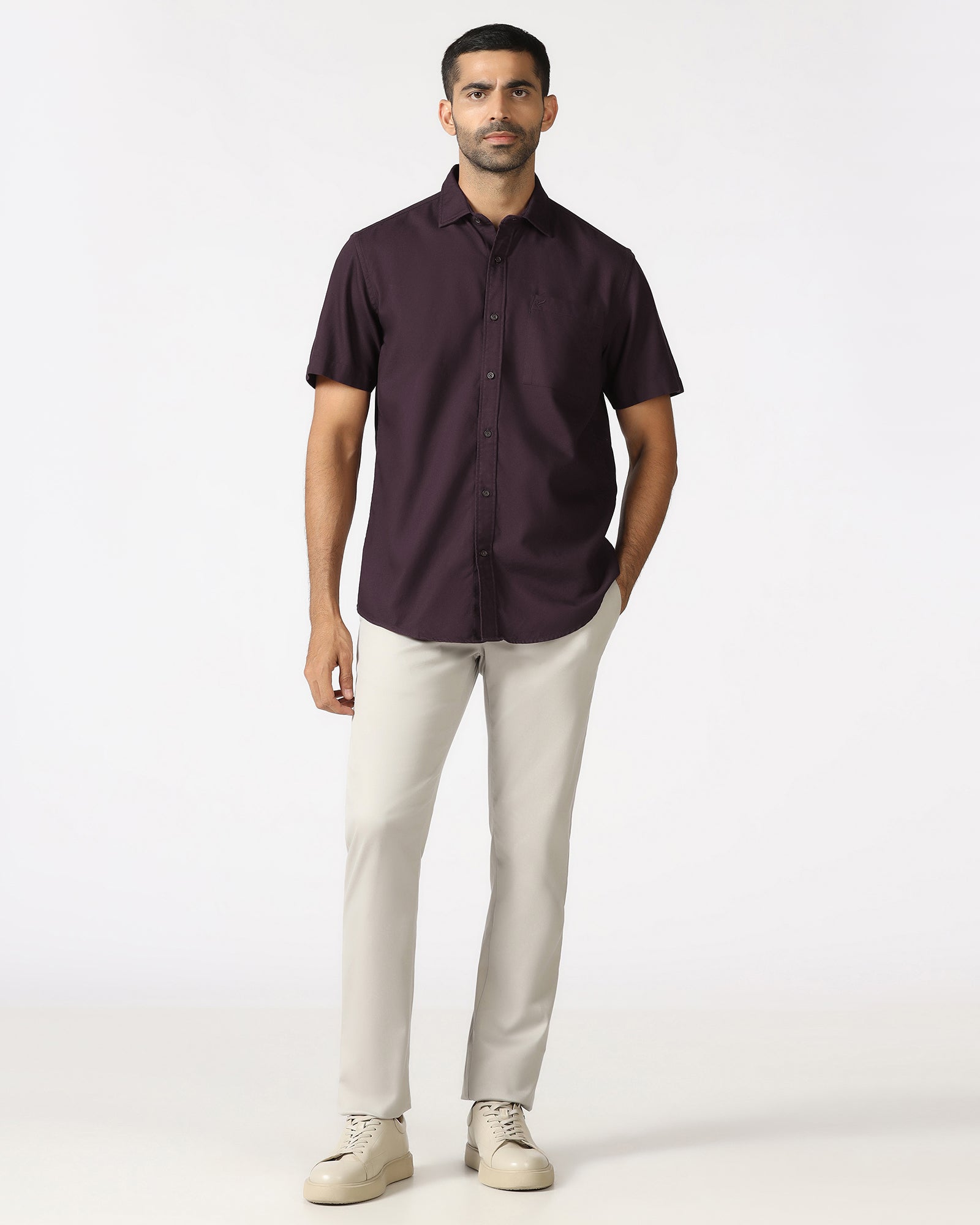 Wine Half Sleeve Textured Shirt - Caty