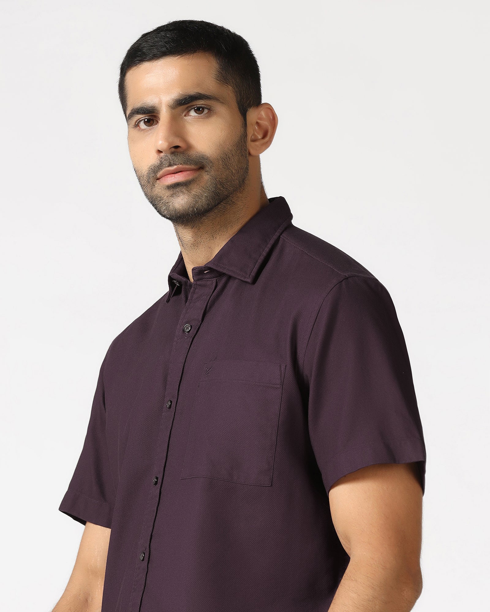 Wine Half Sleeve Textured Shirt - Caty