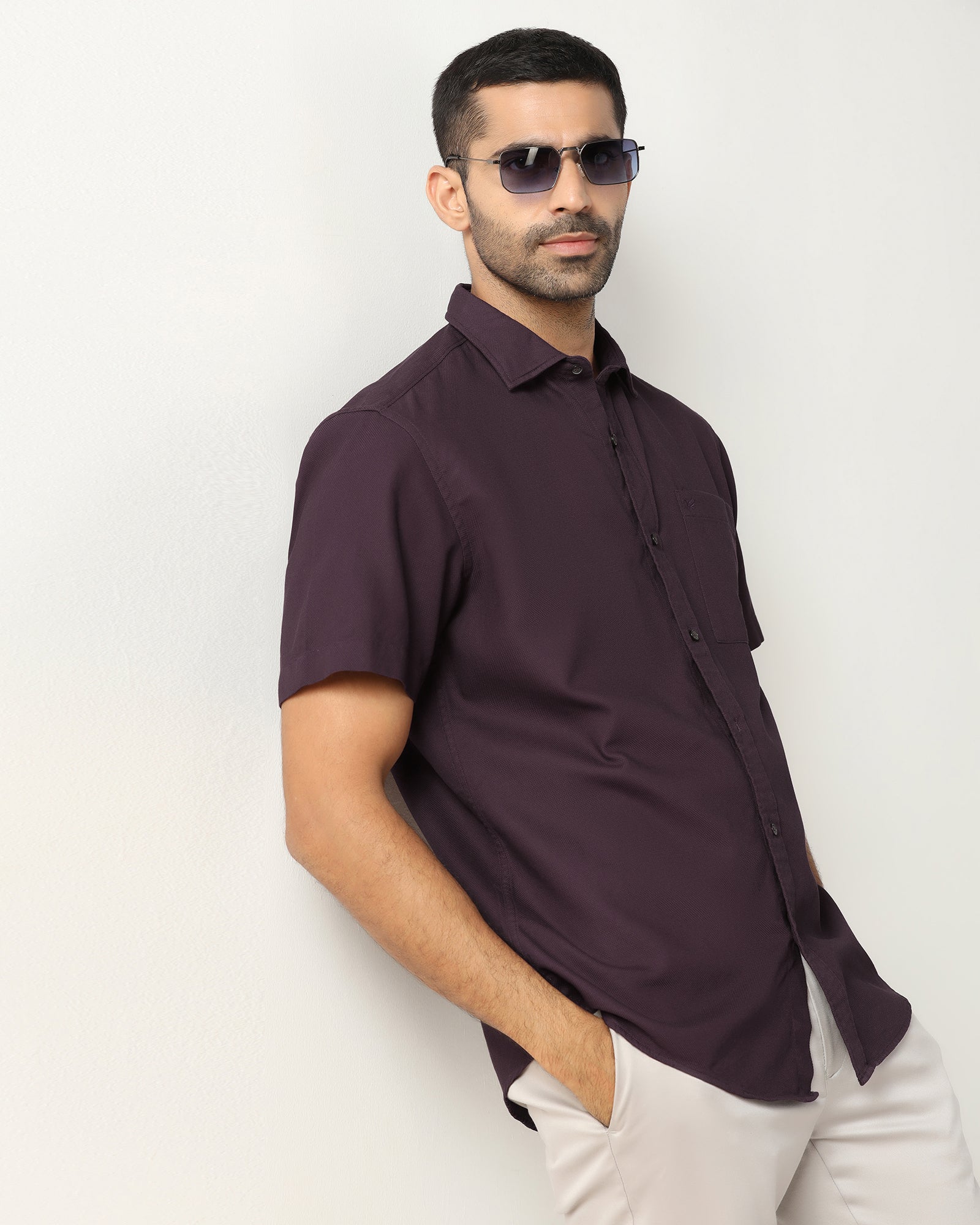 Wine Half Sleeve Textured Shirt - Caty