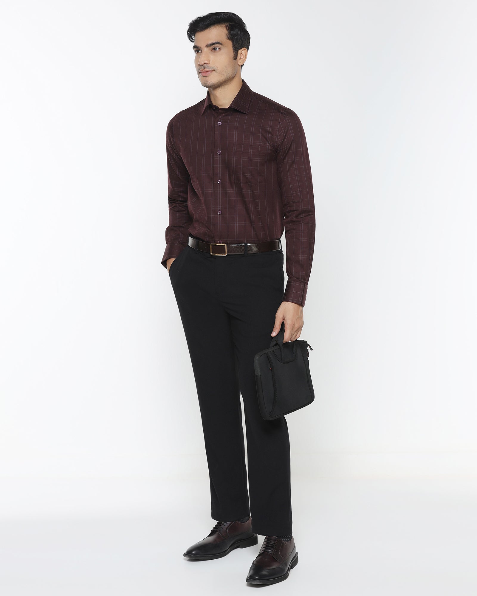 Wine Red Check Shirt - Axton
