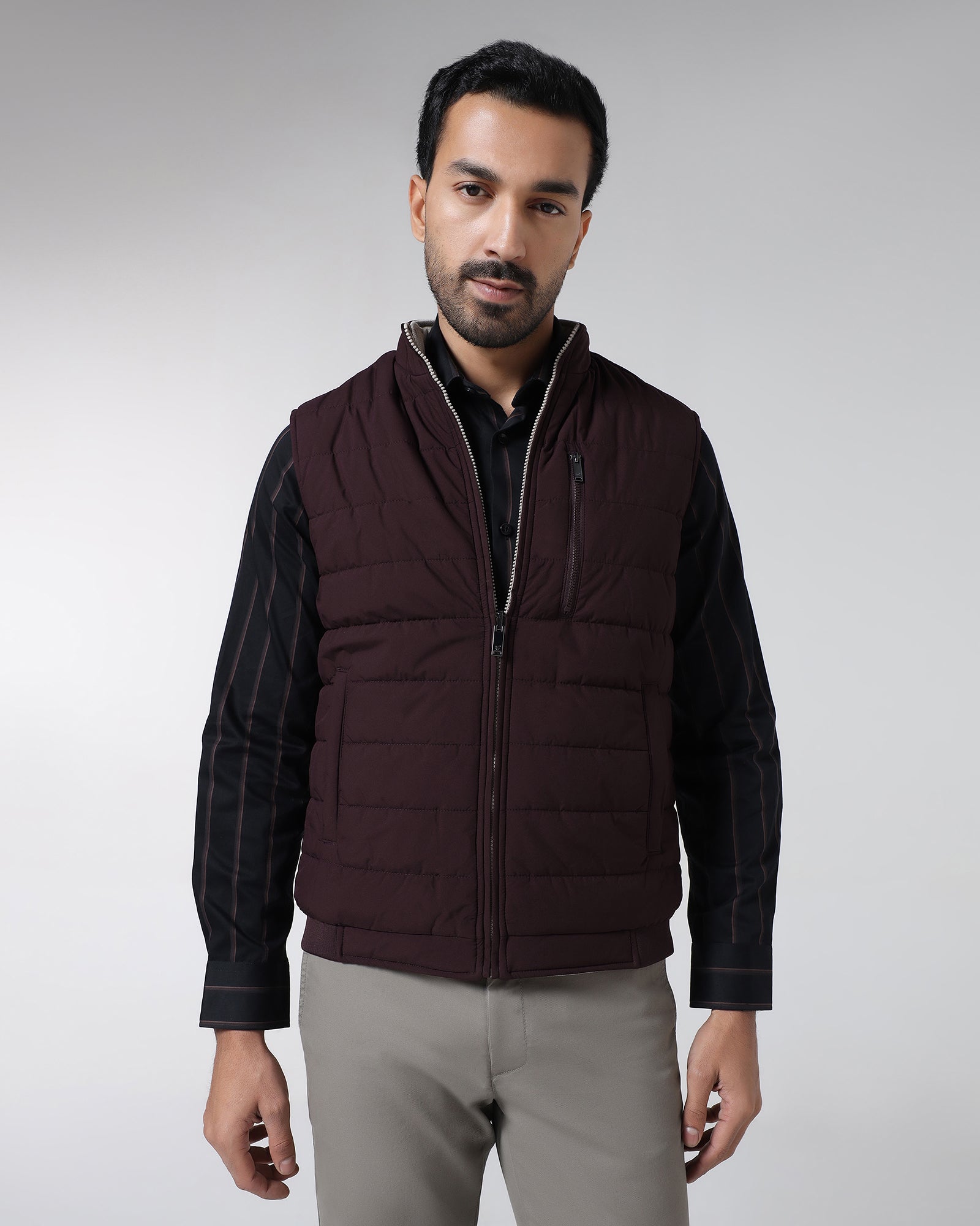 Wine Reversible Solid Zipper Jacket - Zietro