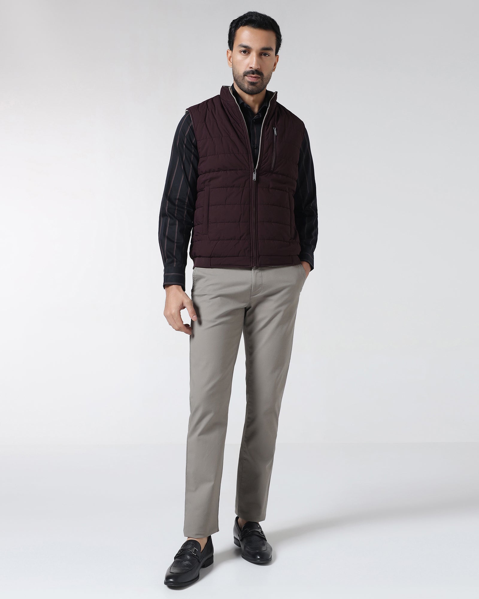 Wine Reversible Solid Zipper Jacket - Zietro