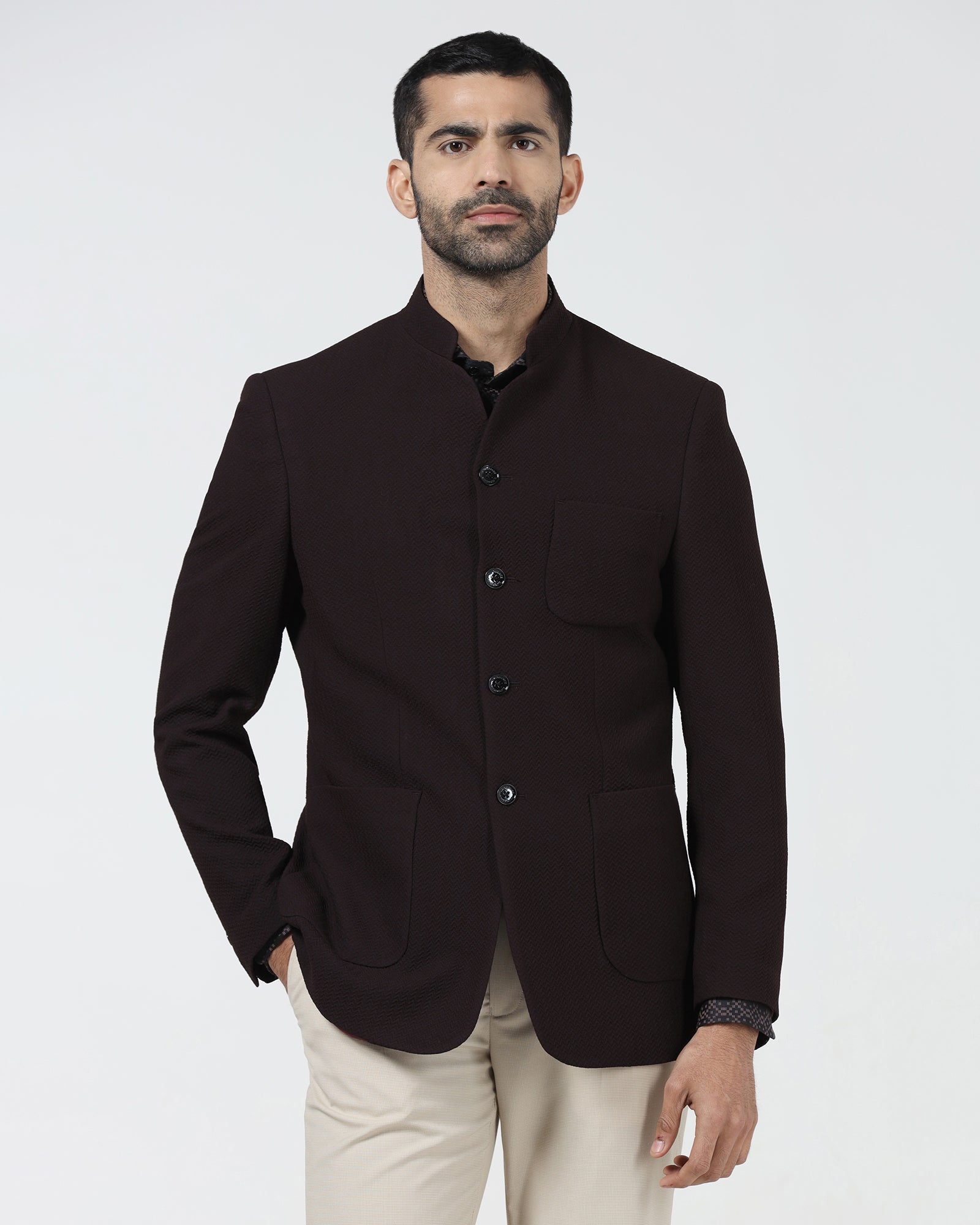 Wine Textured Bandhgala - Theo