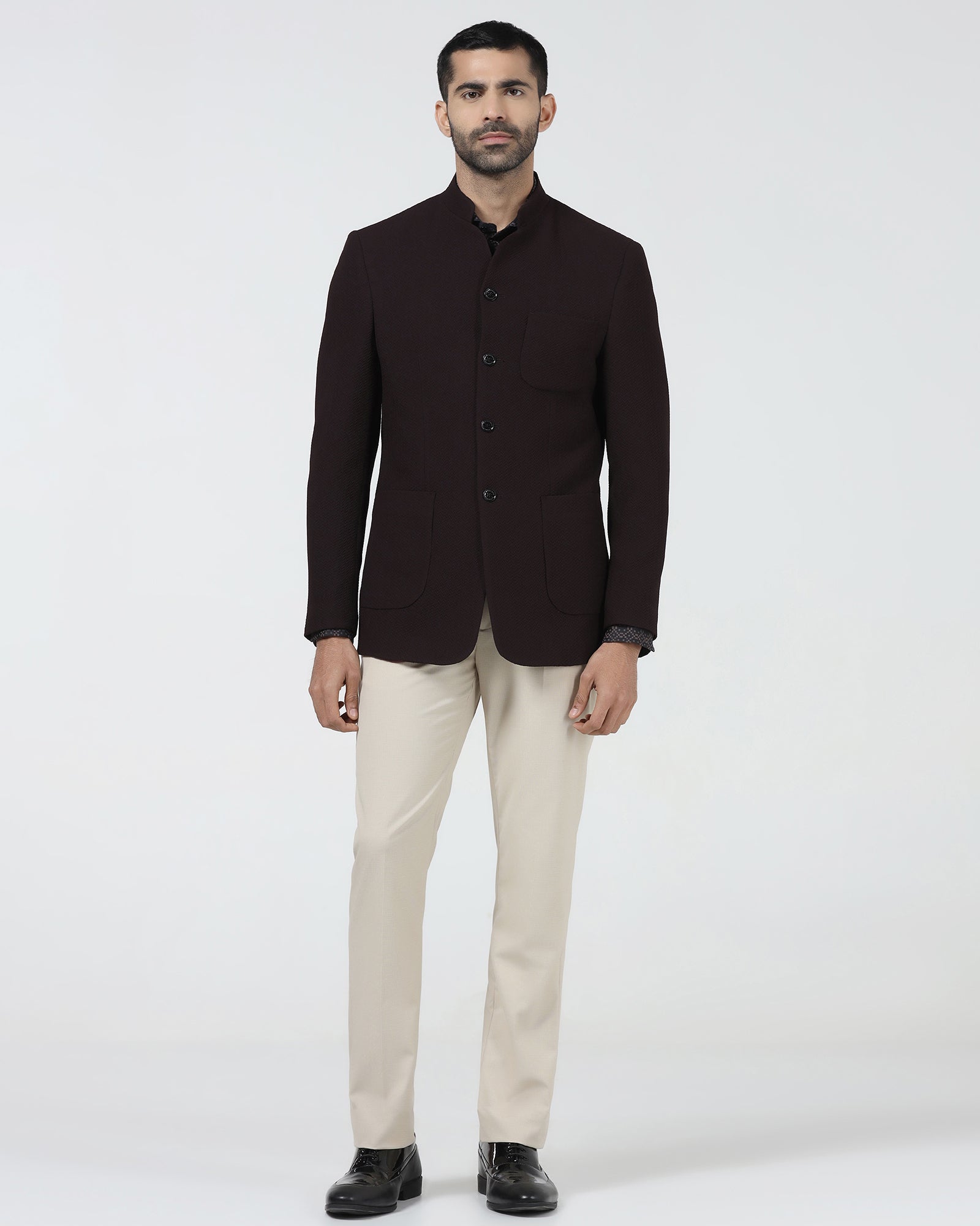 Wine Textured Bandhgala - Theo