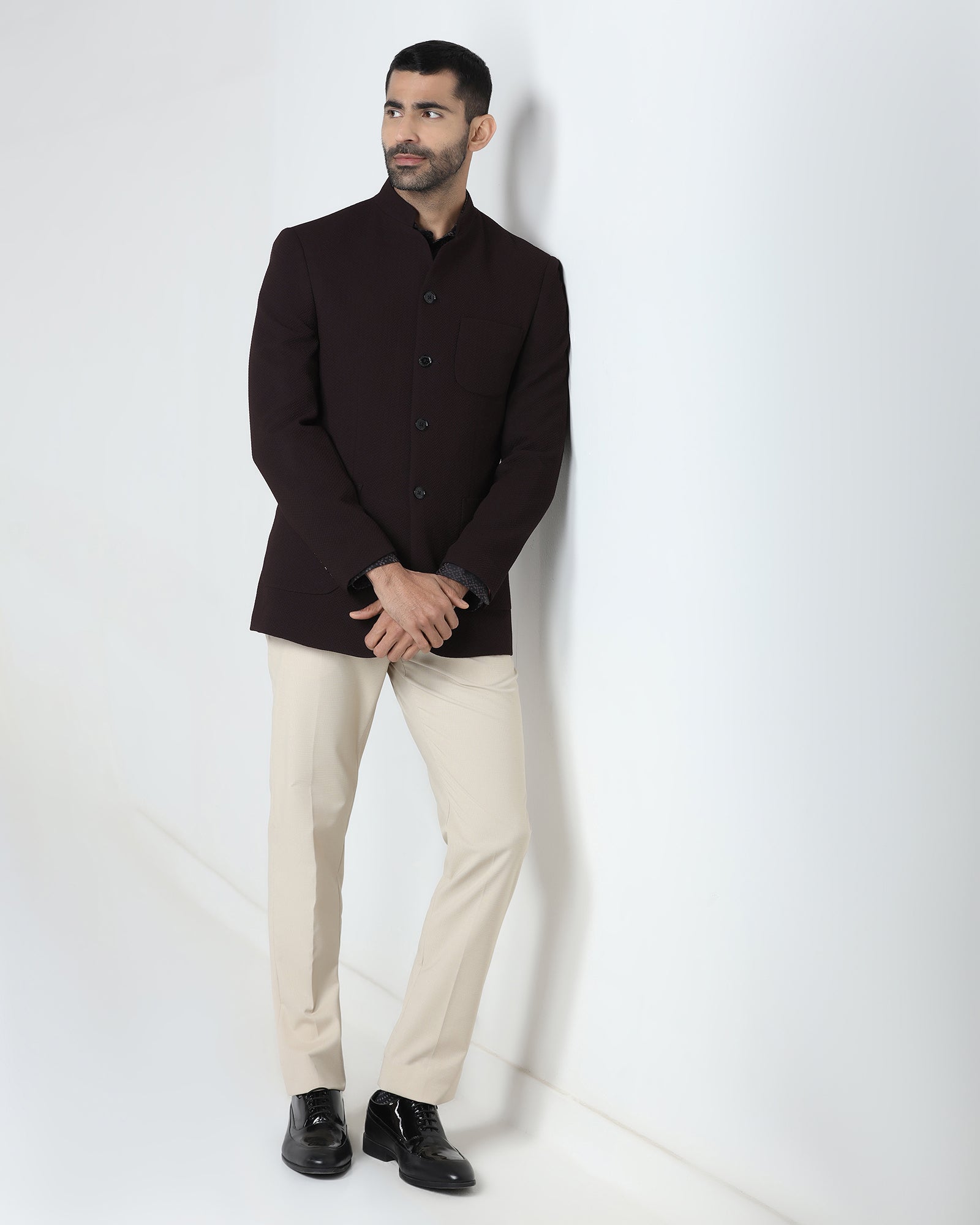 Wine Textured Bandhgala - Theo