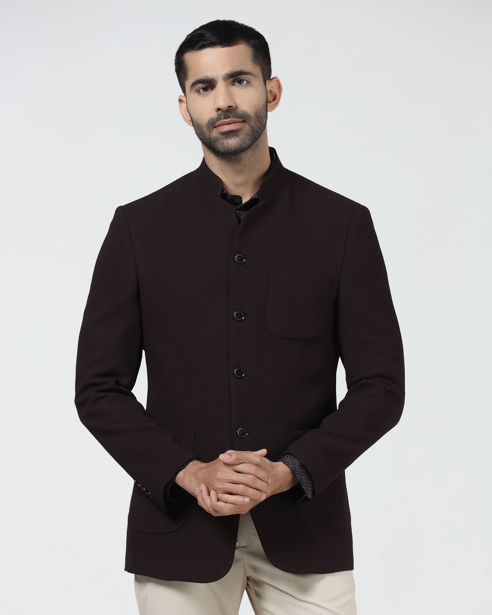 Wine Textured Bandhgala - Theo