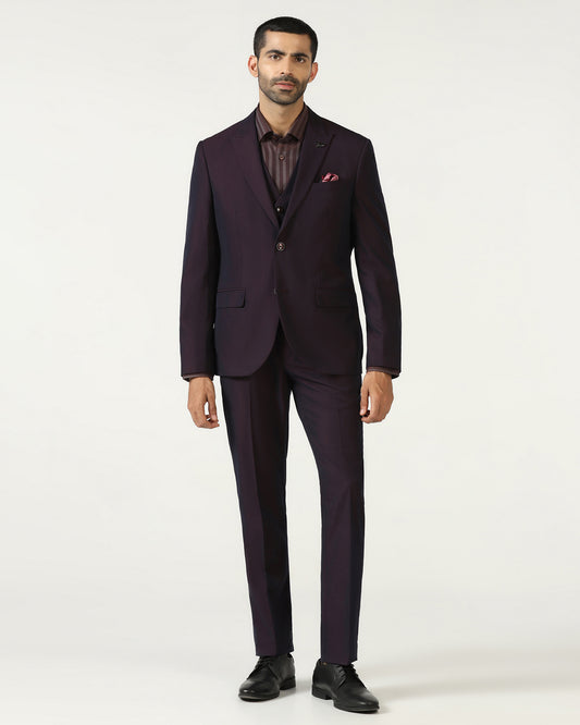 Wine Three Piece Textured Suit - Jiver