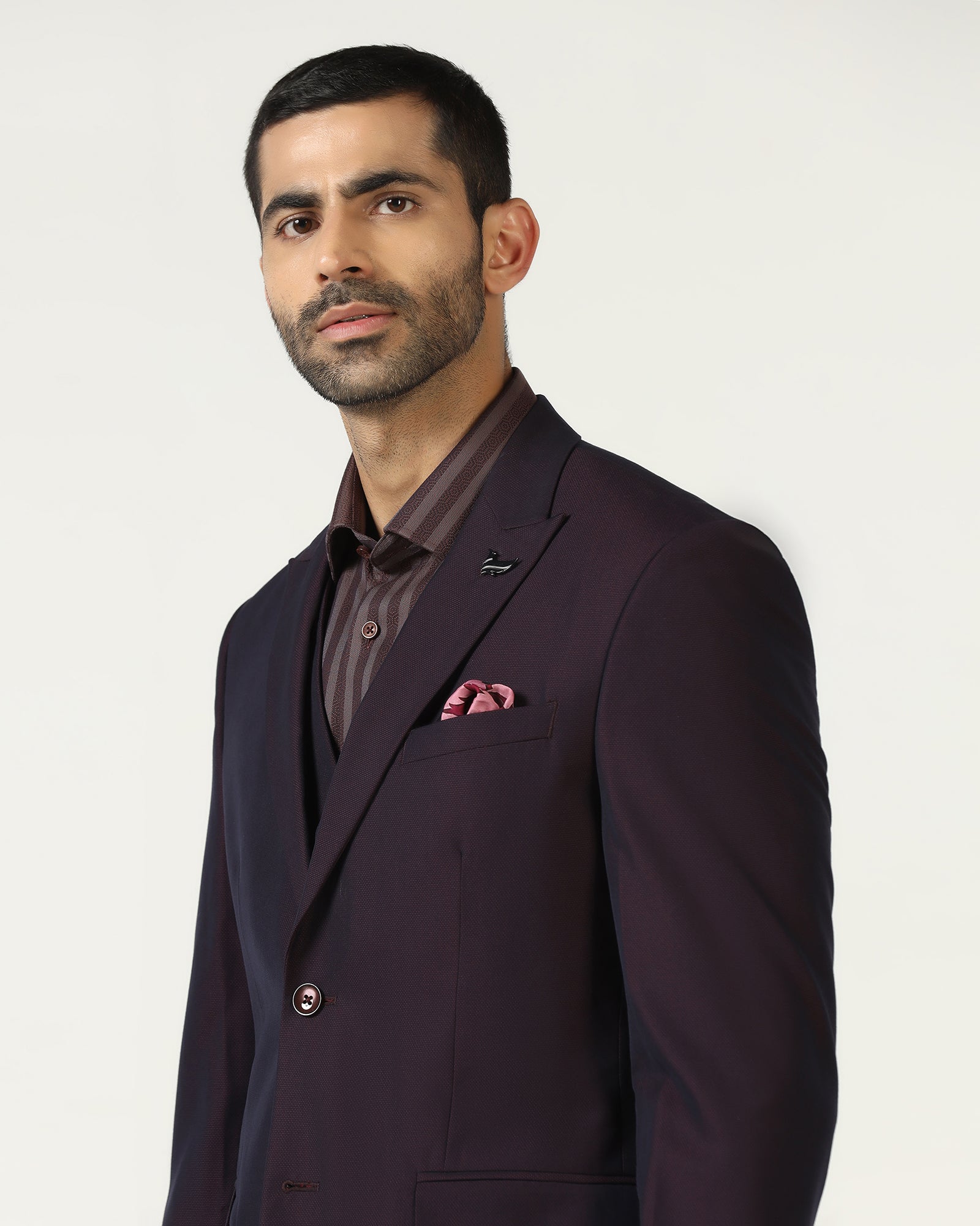 Wine Three Piece Textured Suit - Jiver