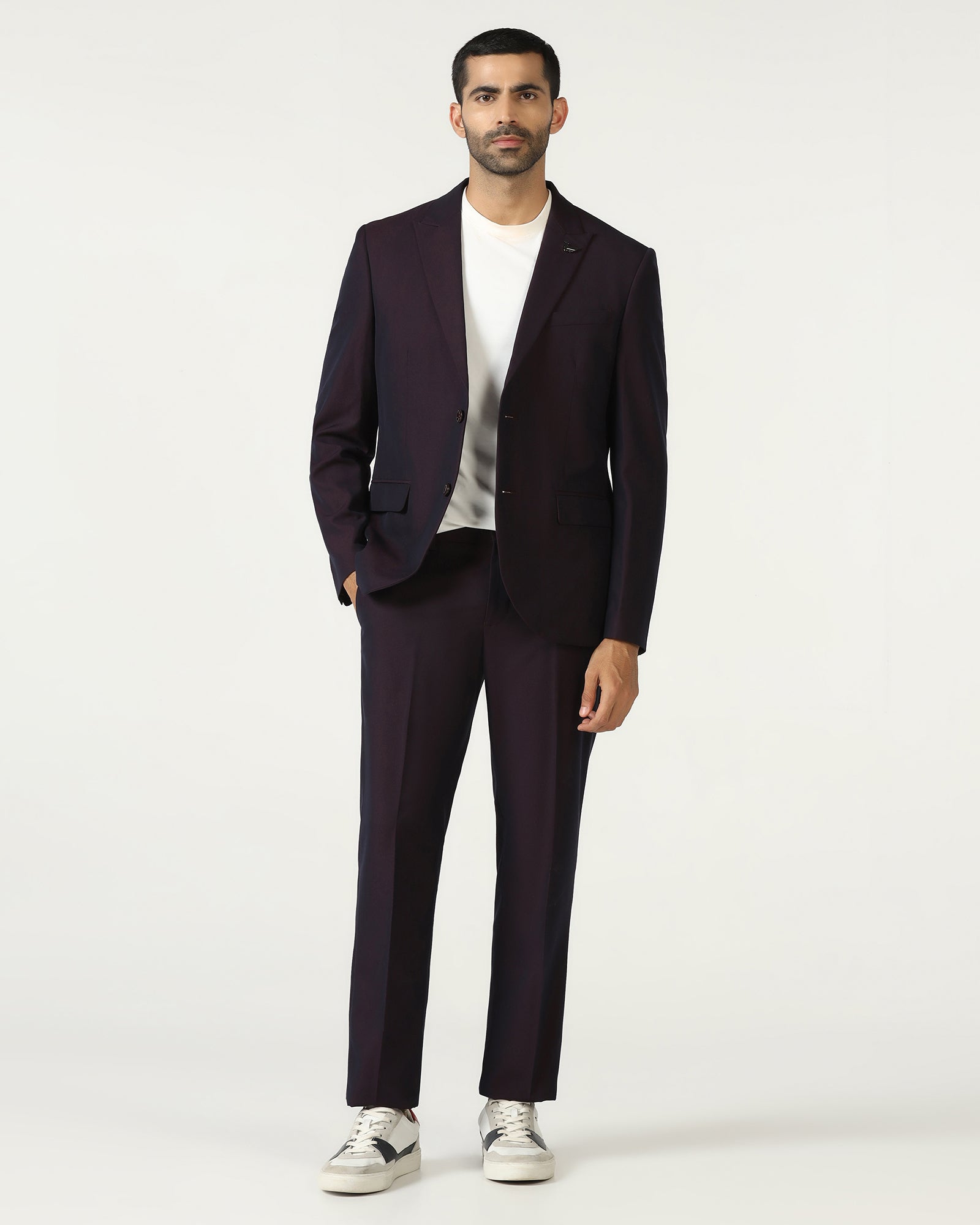 Wine Three Piece Textured Suit - Jiver