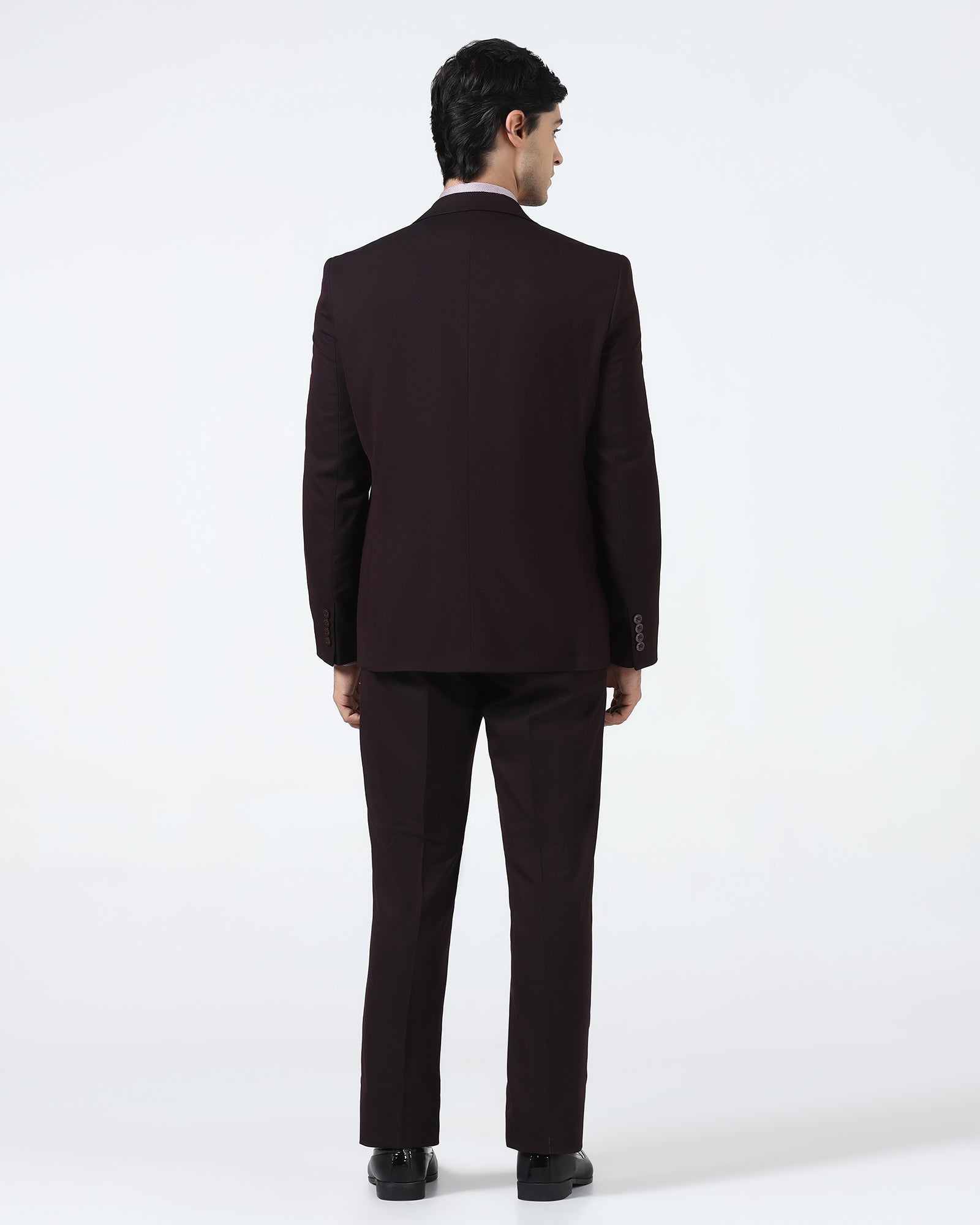 Wine Three Piece Textured Suit - Terrazo