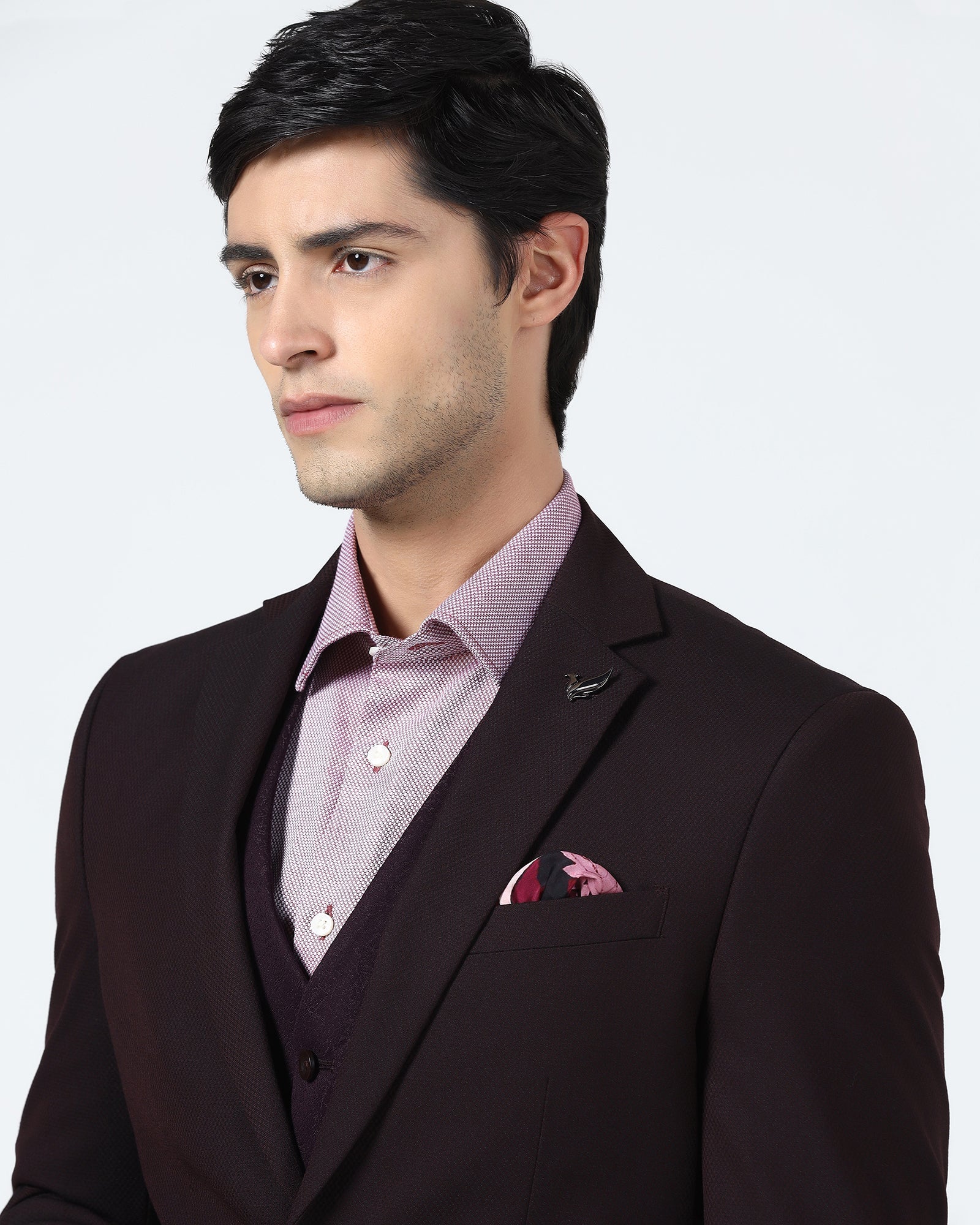 Wine Three Piece Textured Suit - Terrazo