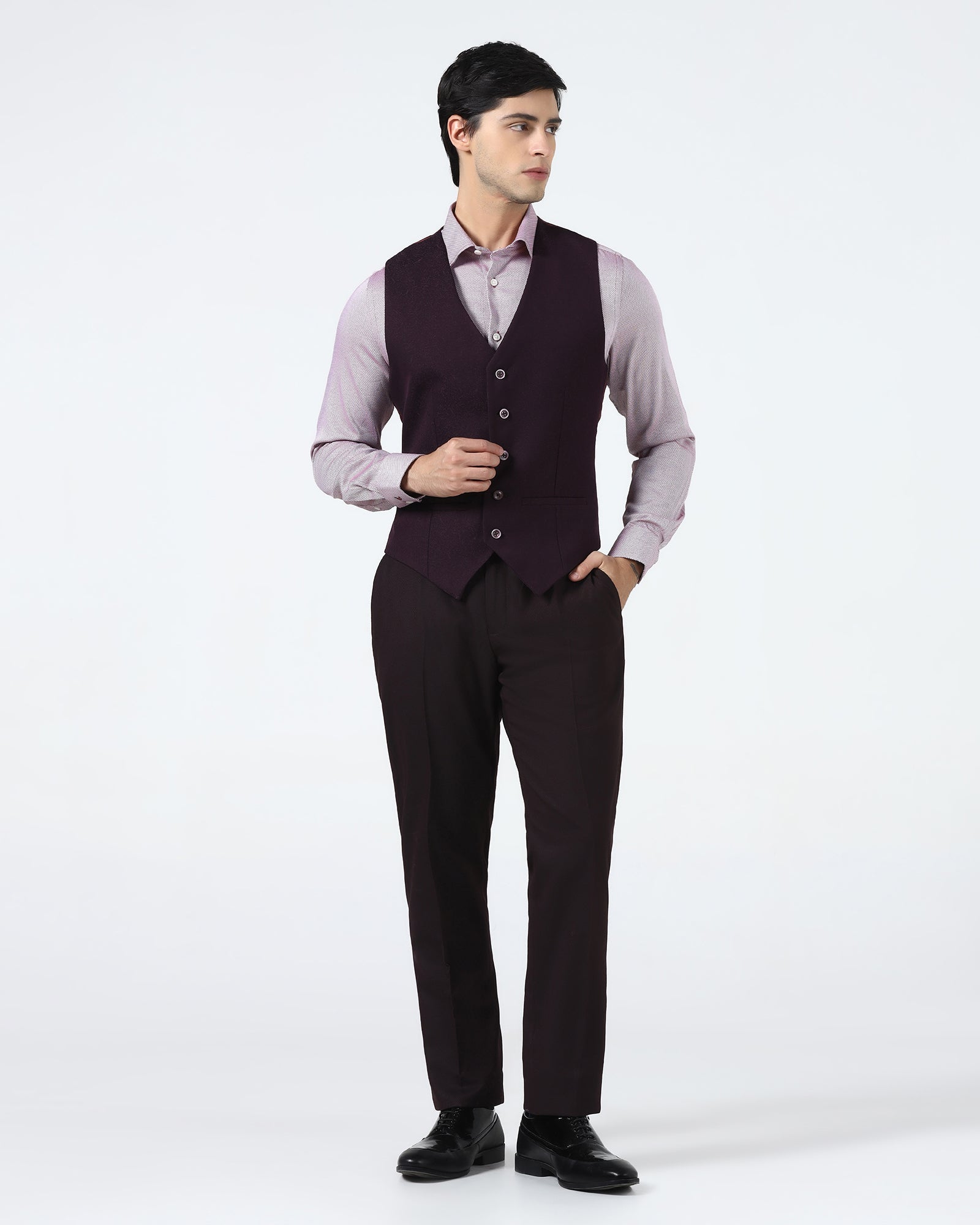 Wine Three Piece Textured Suit - Terrazo