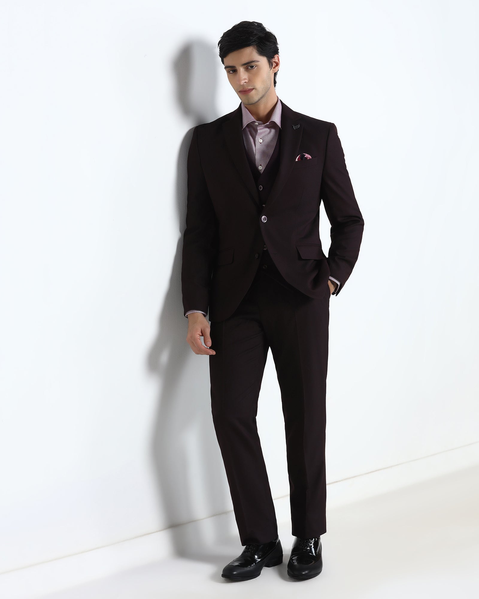 Wine Three Piece Textured Suit - Terrazo
