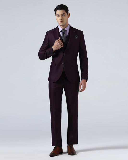 Wine Three Piece Textured Suit - Venmo