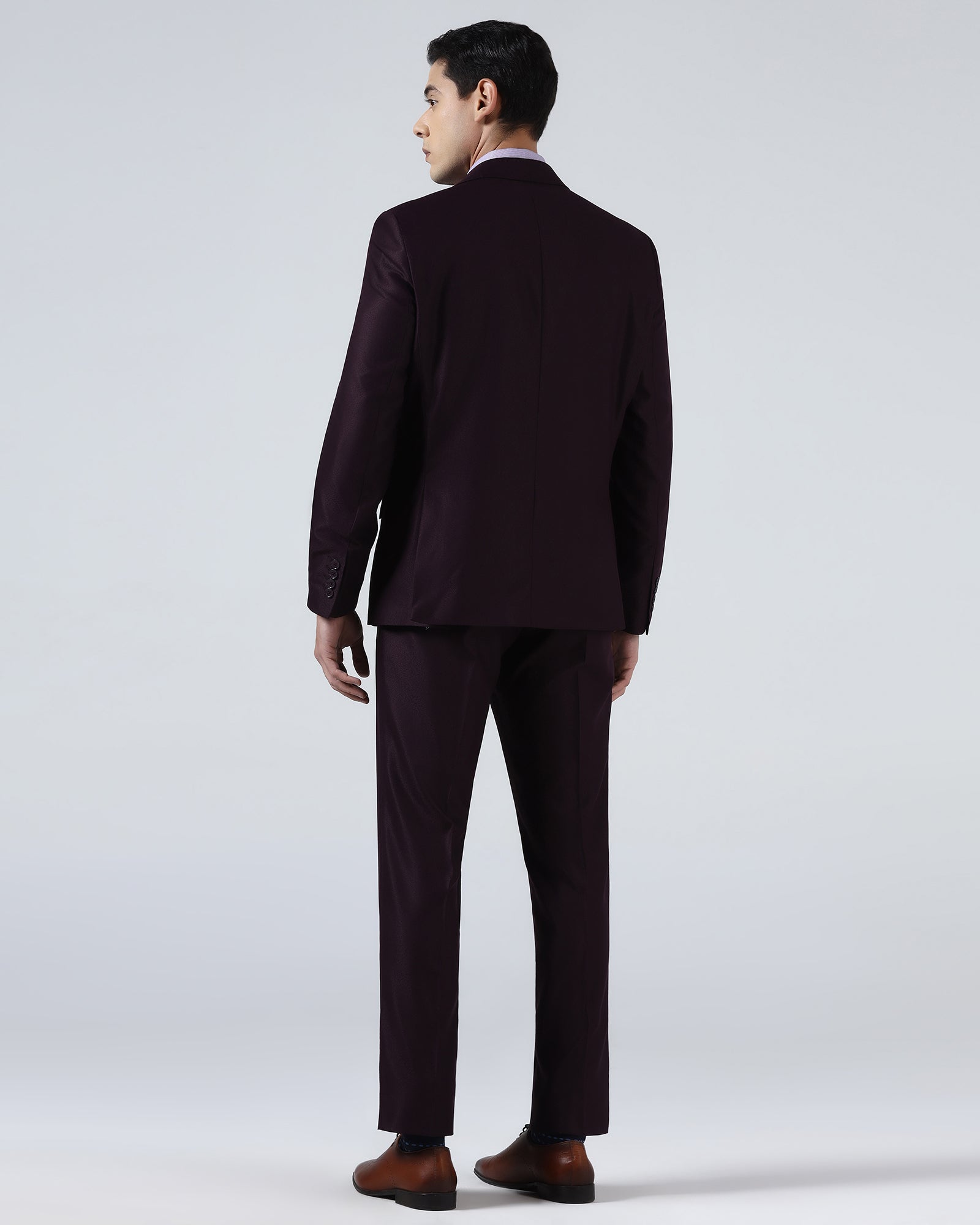 Wine Three Piece Textured Suit - Venmo