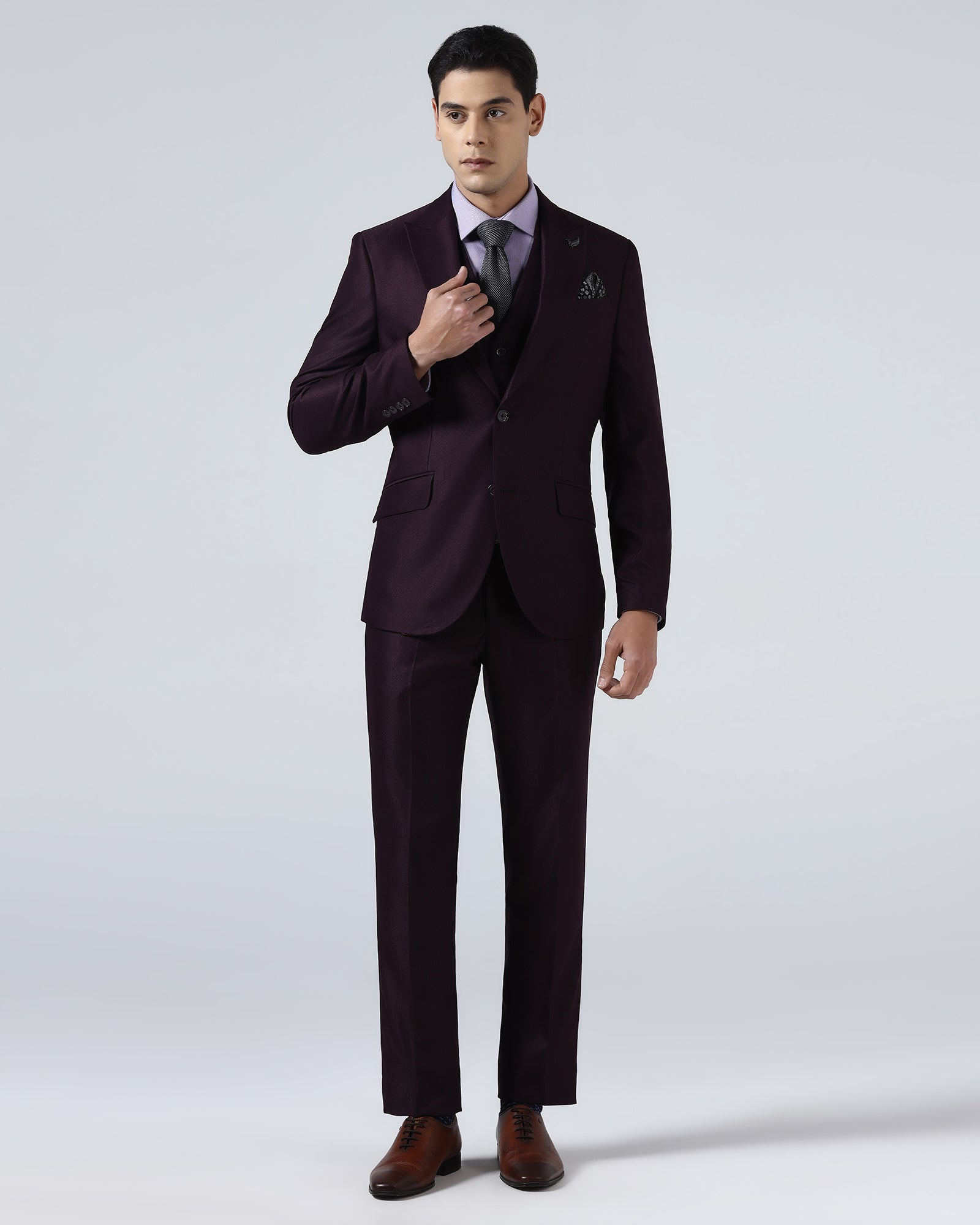 Wine Three Piece Textured Suit - Venmo