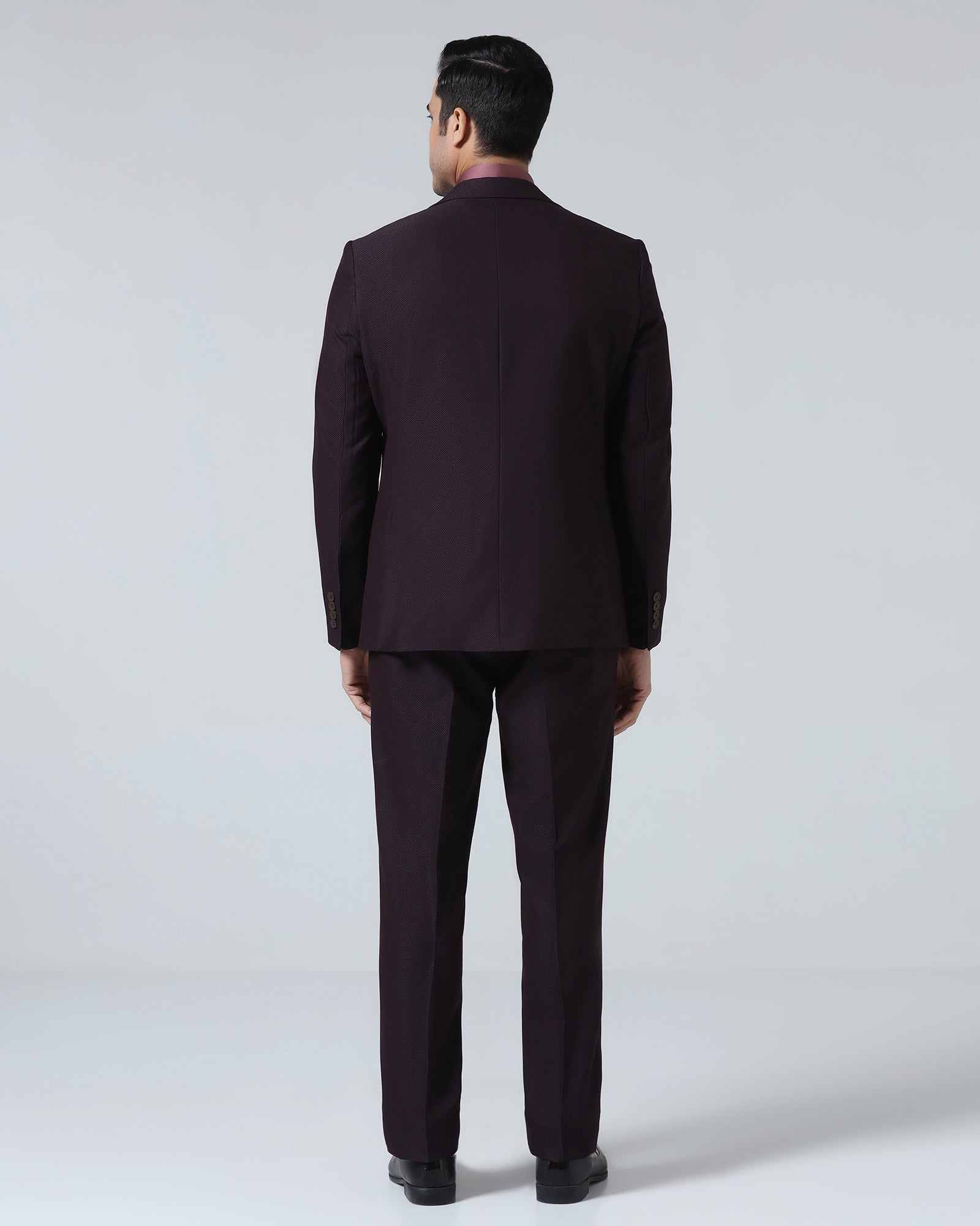 Wine Three Piece Textured Suit - Zeny