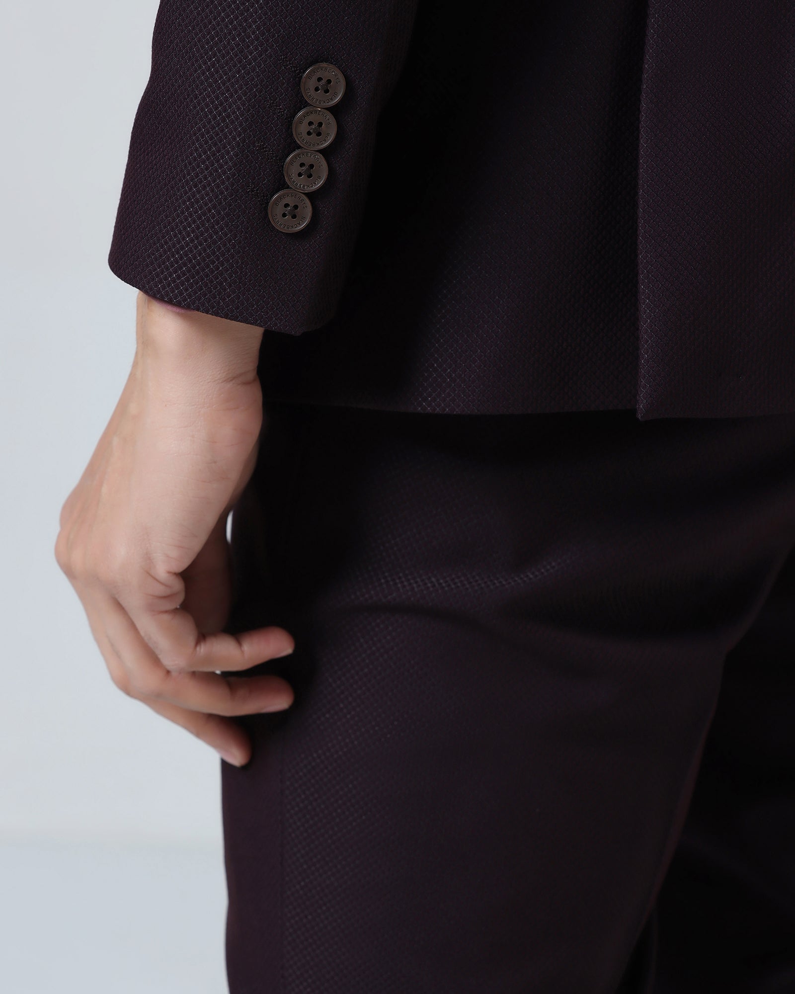 Wine Three Piece Textured Suit - Zeny