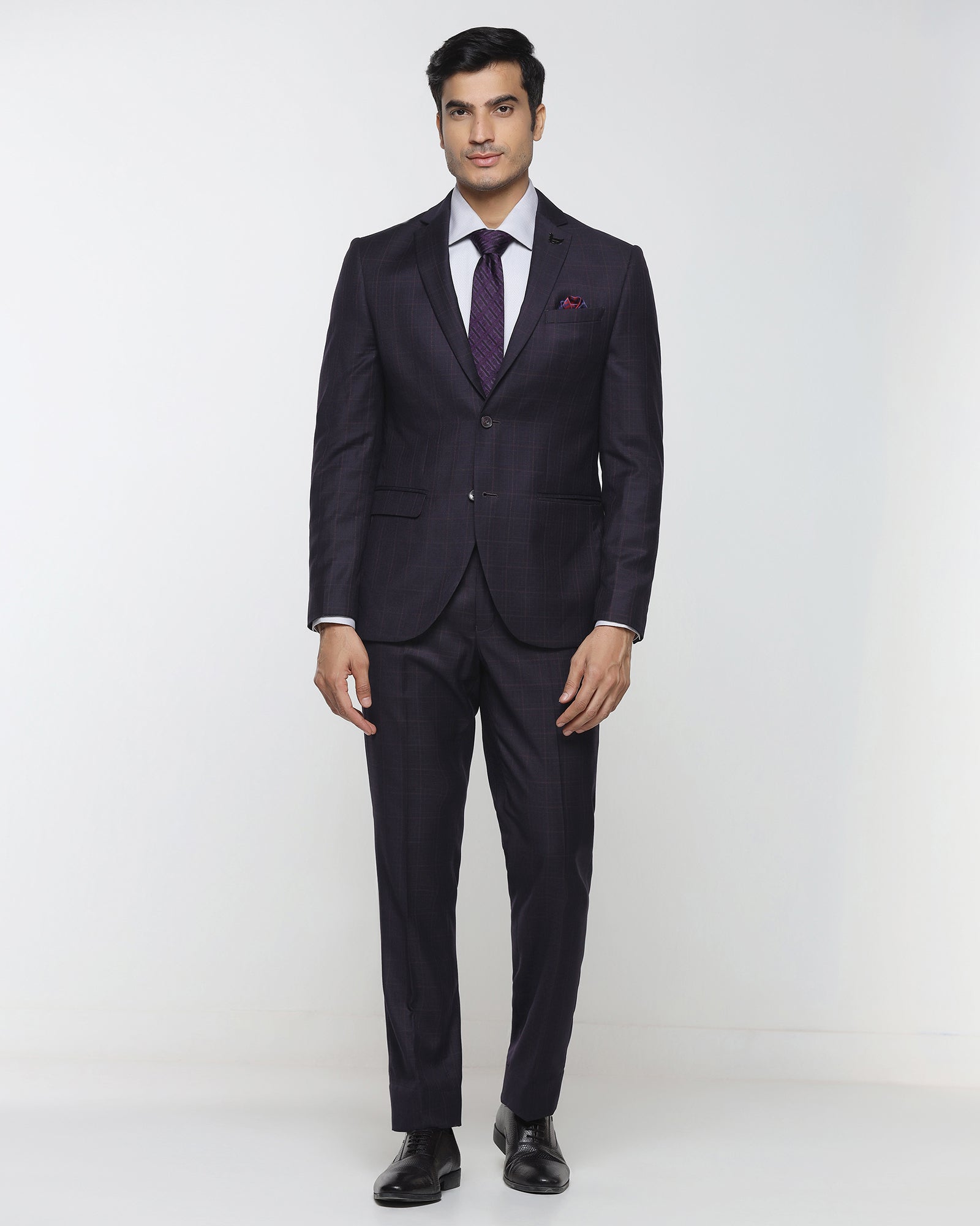 Wine Two Piece Check Suit - Lasow