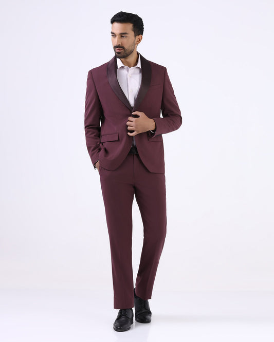 Wine Two Piece Textured Suit - Zame