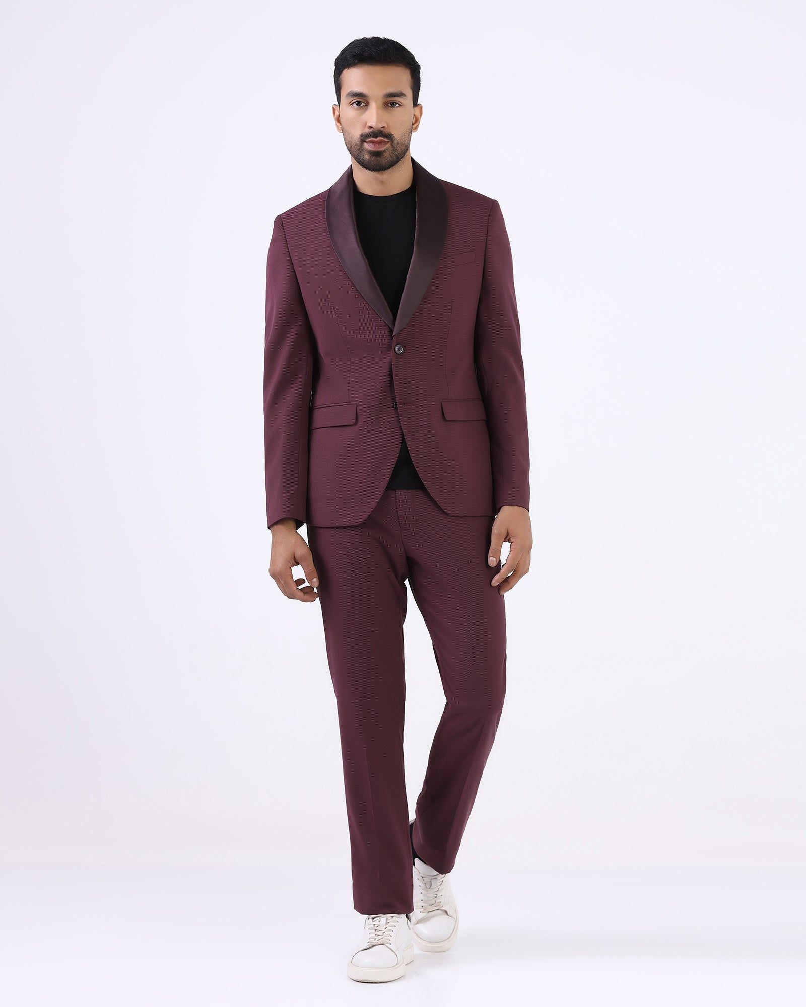Wine Two Piece Textured Suit - Zame