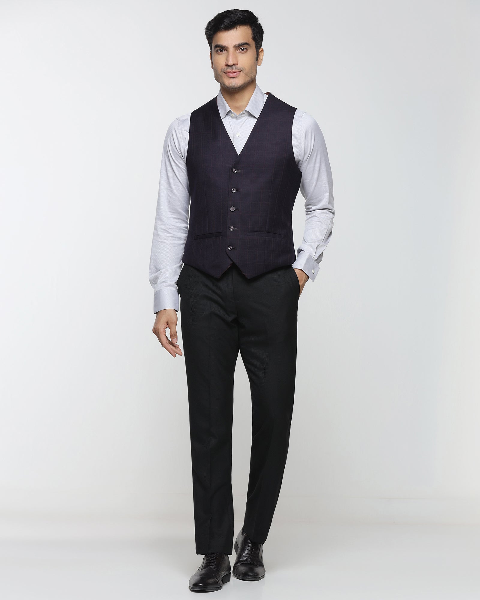 Wine V-Neck Solid Waistcoat - Oslo