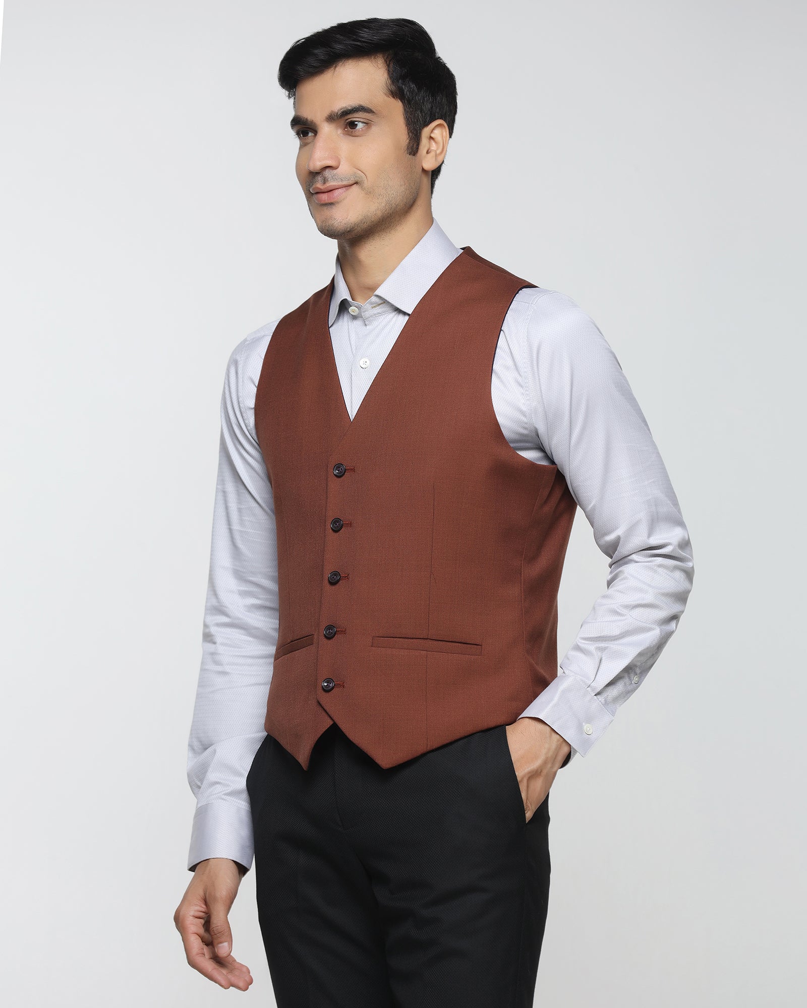 Wine V-Neck Solid Waistcoat - Oslo
