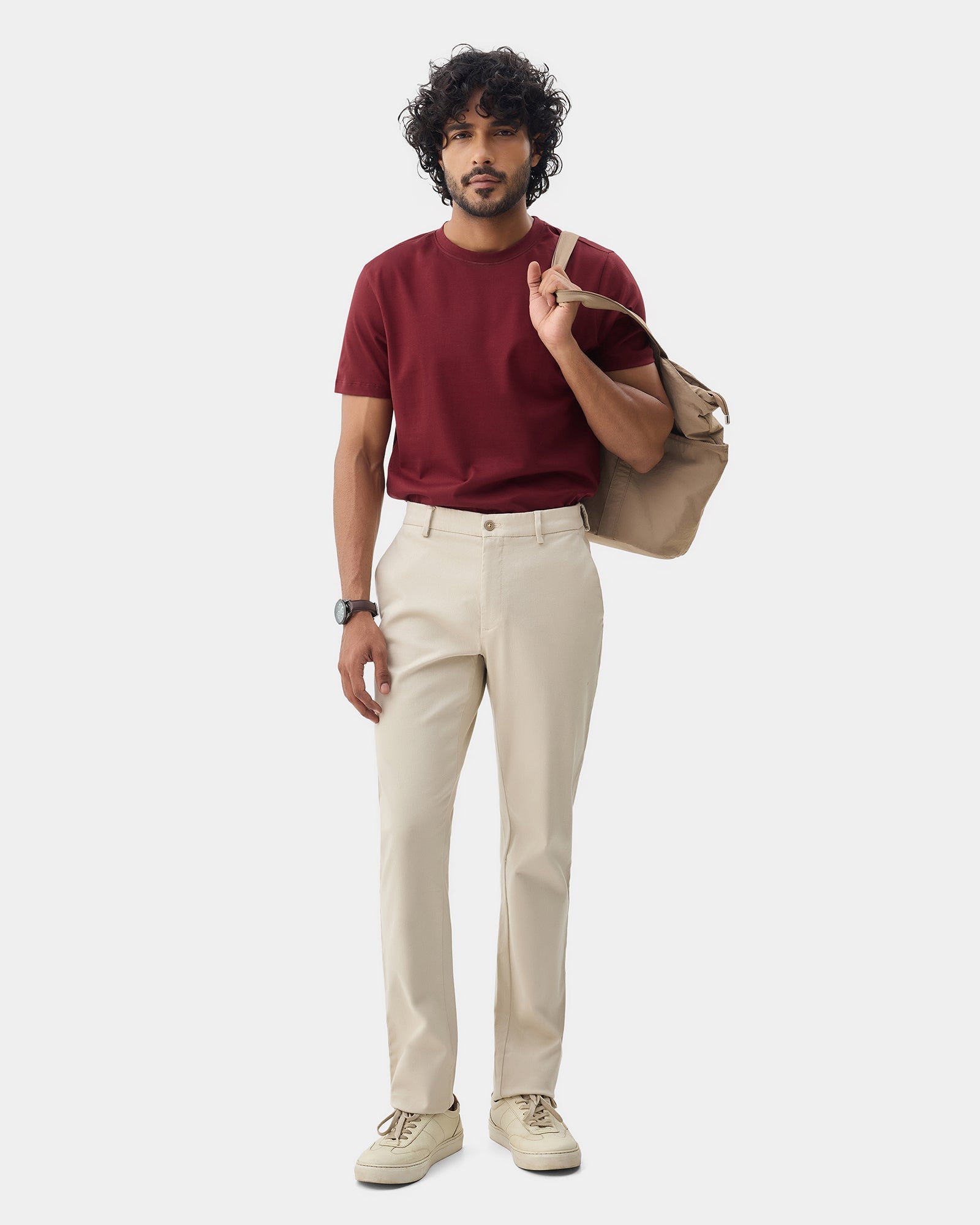 Winery Red Crew Neck Textured T-Shirt - Yamazaki