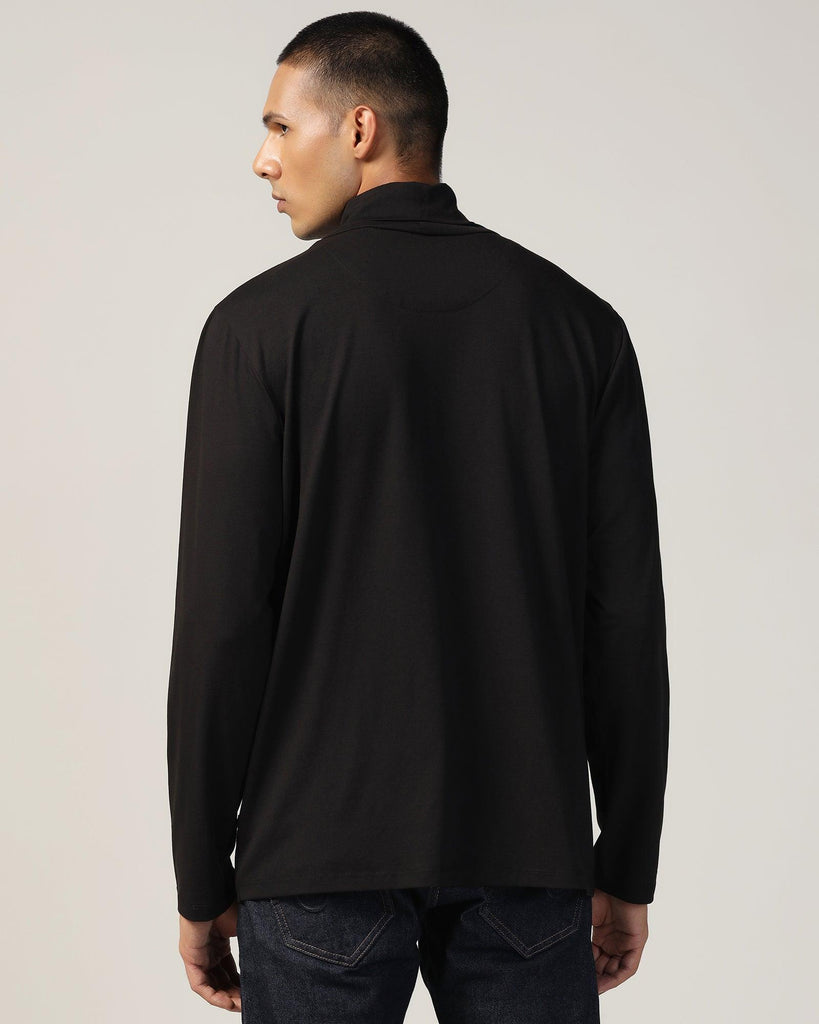 Wrap Neck Black Solid T-Shirt - Kimmy